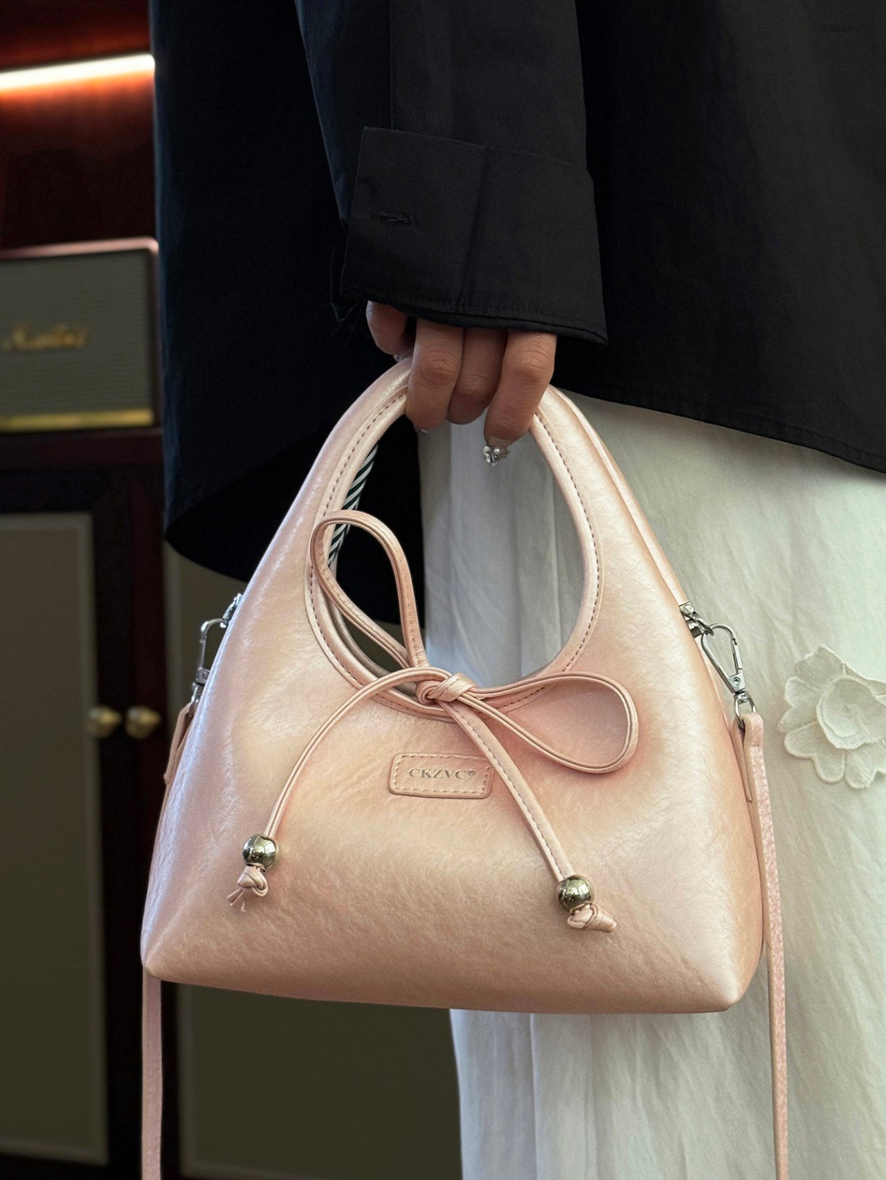 Pink Crossbody Bag with Bow Detail