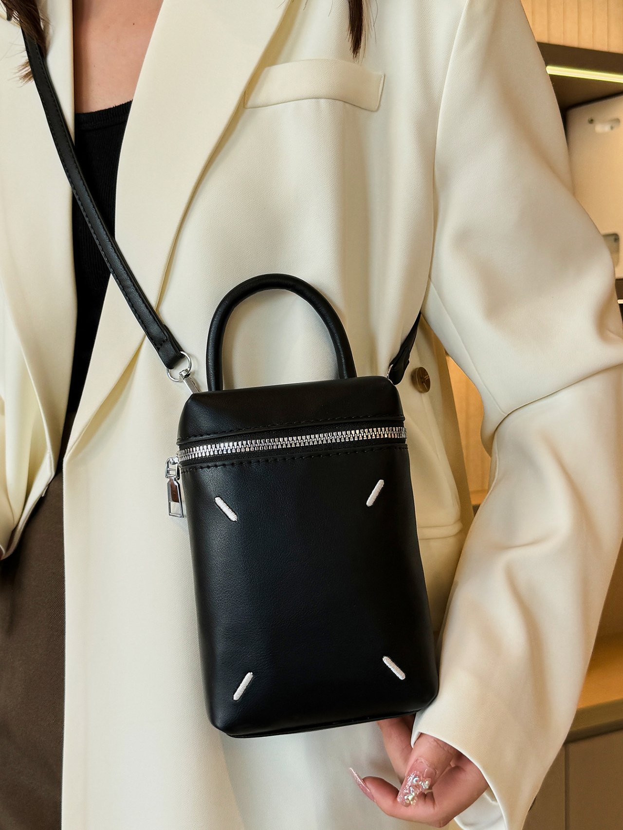 Black Crossbody Bag with Zip Around
