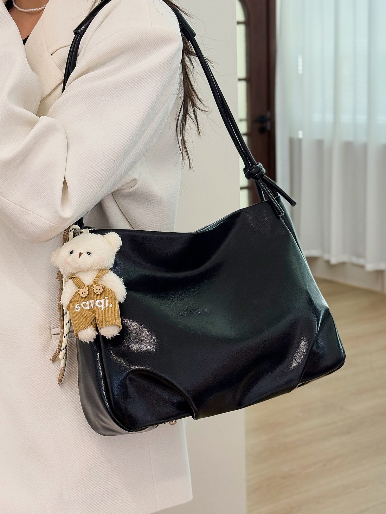Black Shoulder Bag with Charm