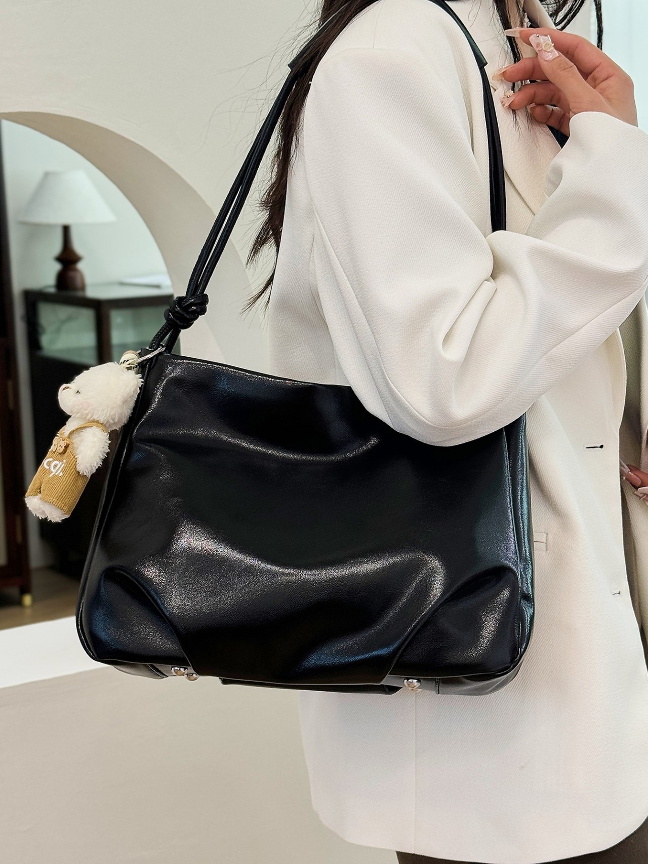 Black Shoulder Bag with Charm