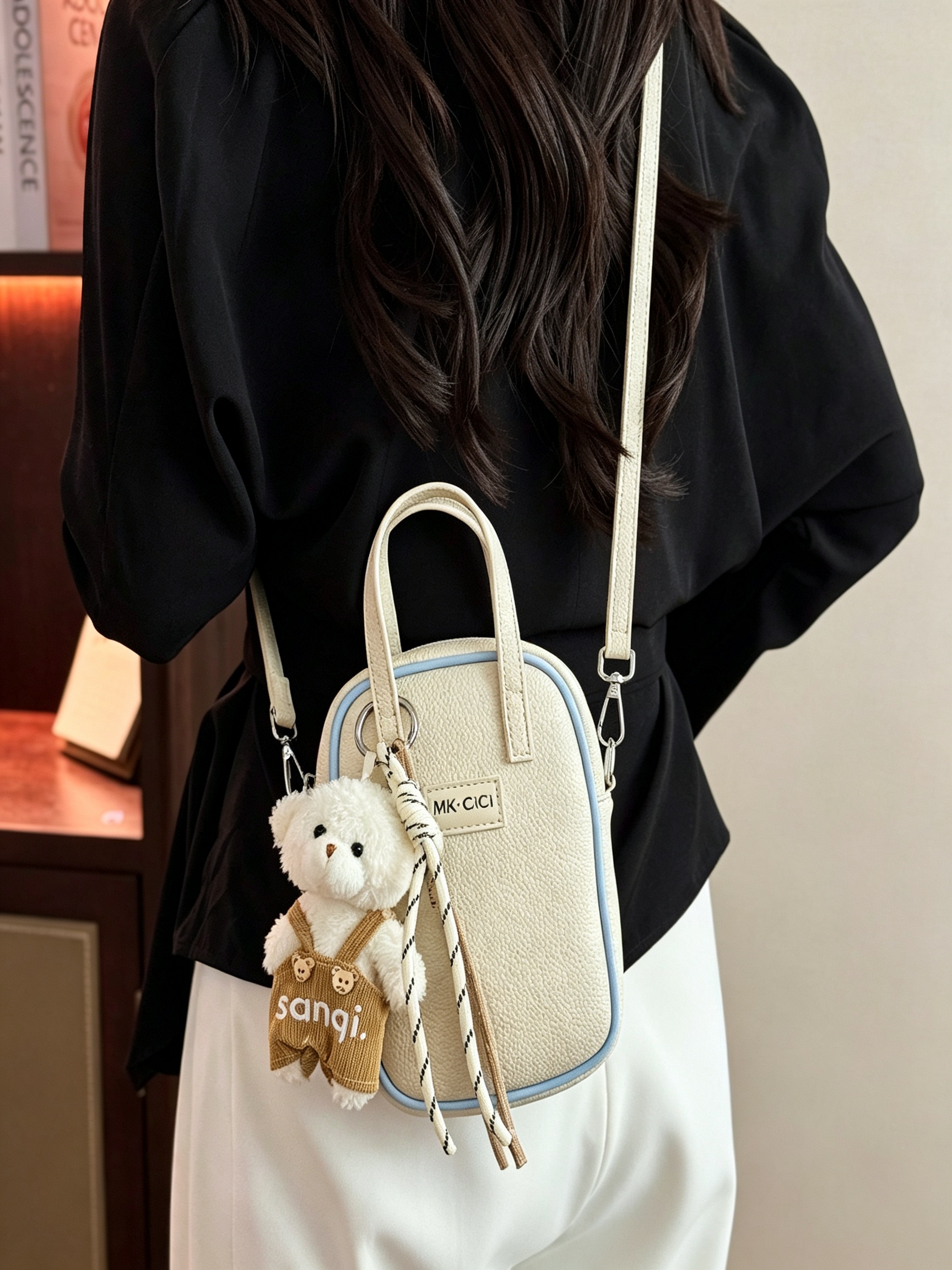 Off-White Solid Crossbody Bag with Charm