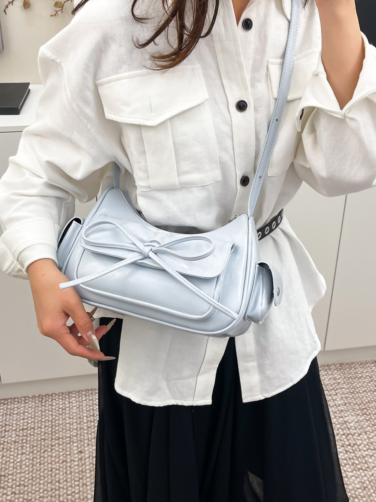 Blue Bow-Detail Crossbody Bag