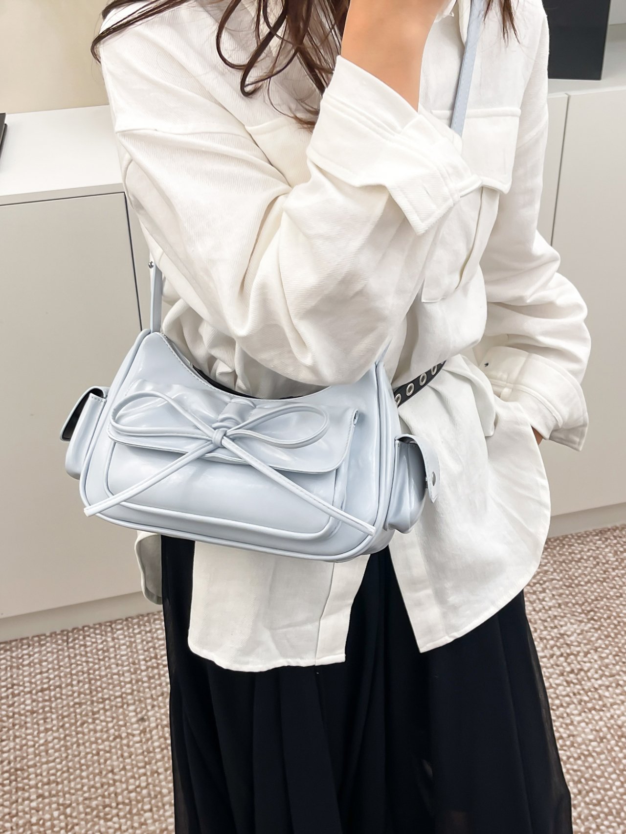 Blue Bow-Detail Crossbody Bag