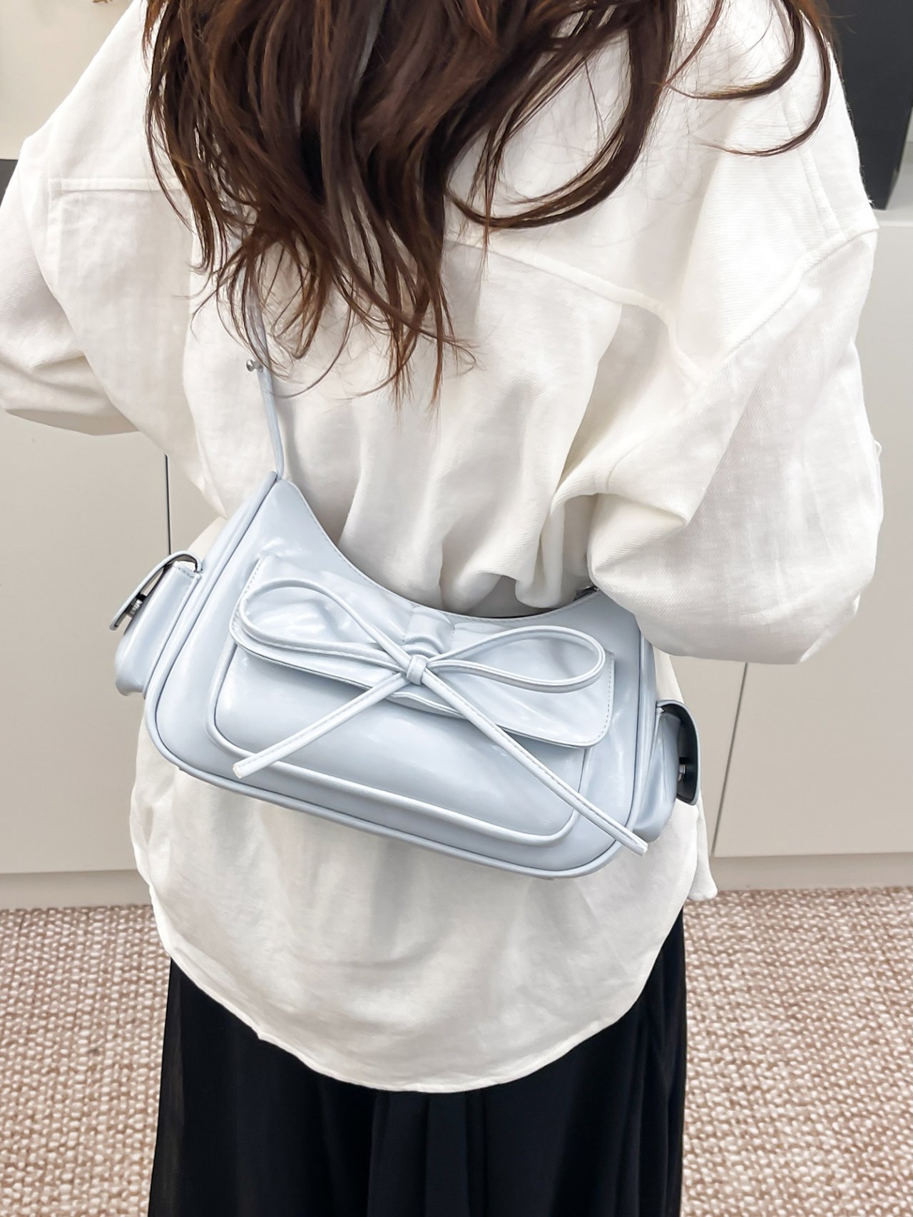 Blue Bow-Detail Crossbody Bag