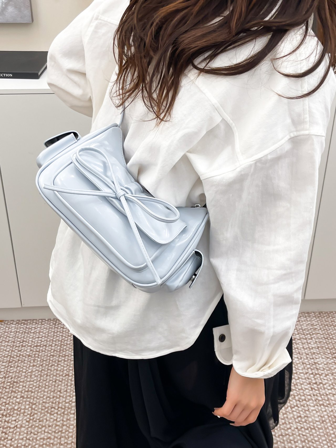 Blue Bow-Detail Crossbody Bag