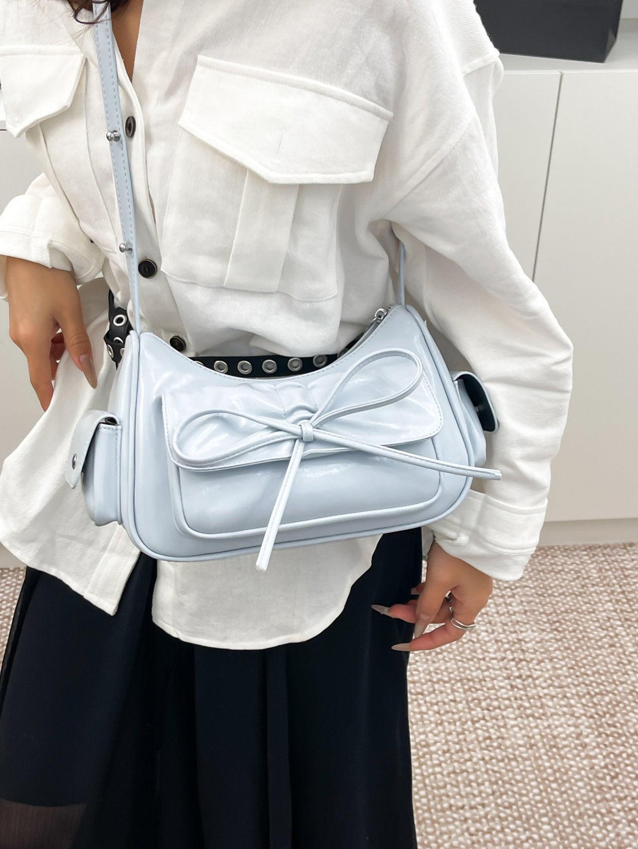 Blue Bow-Detail Crossbody Bag
