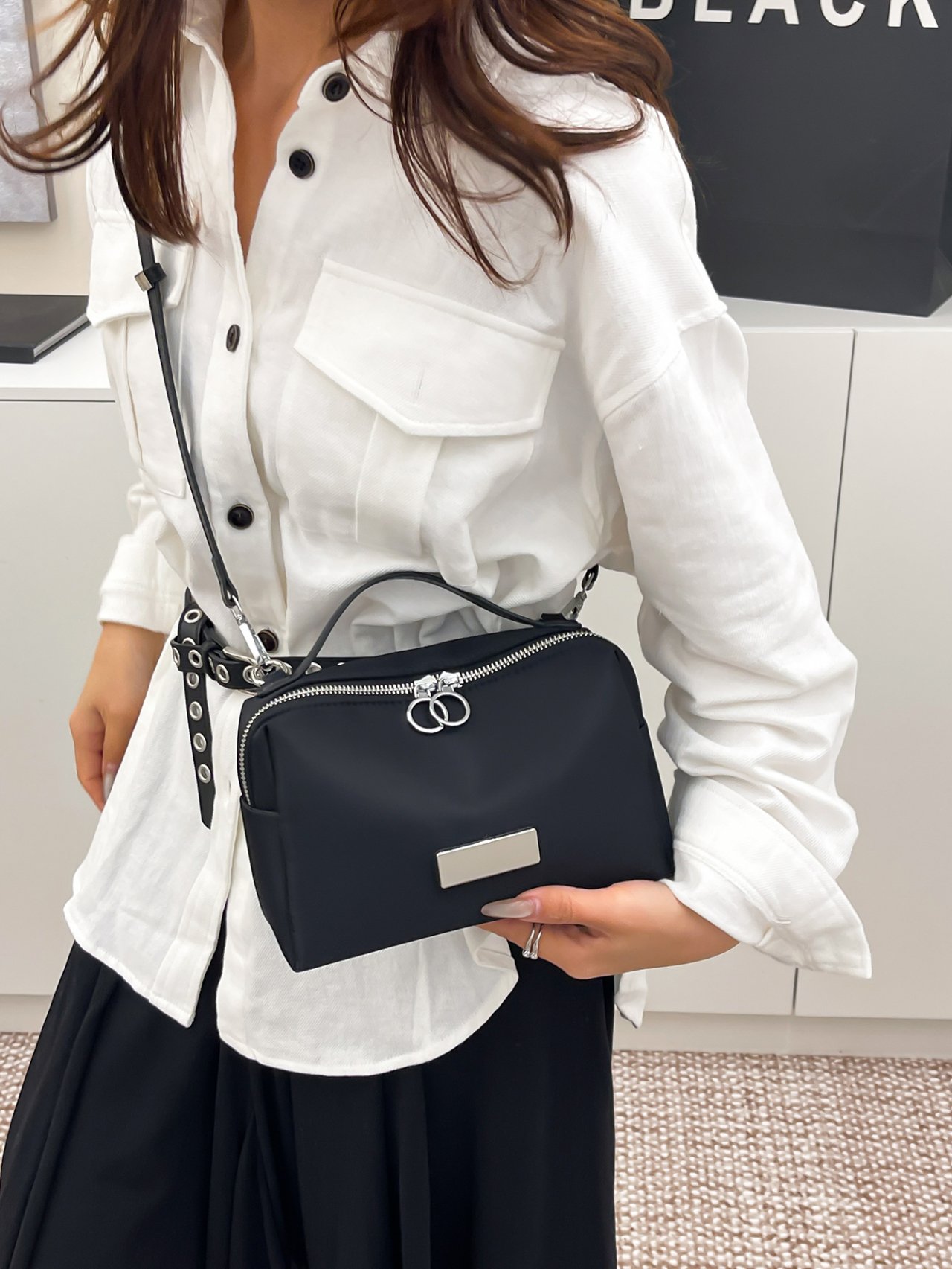 Black Crossbody Bag with Silver Hardware