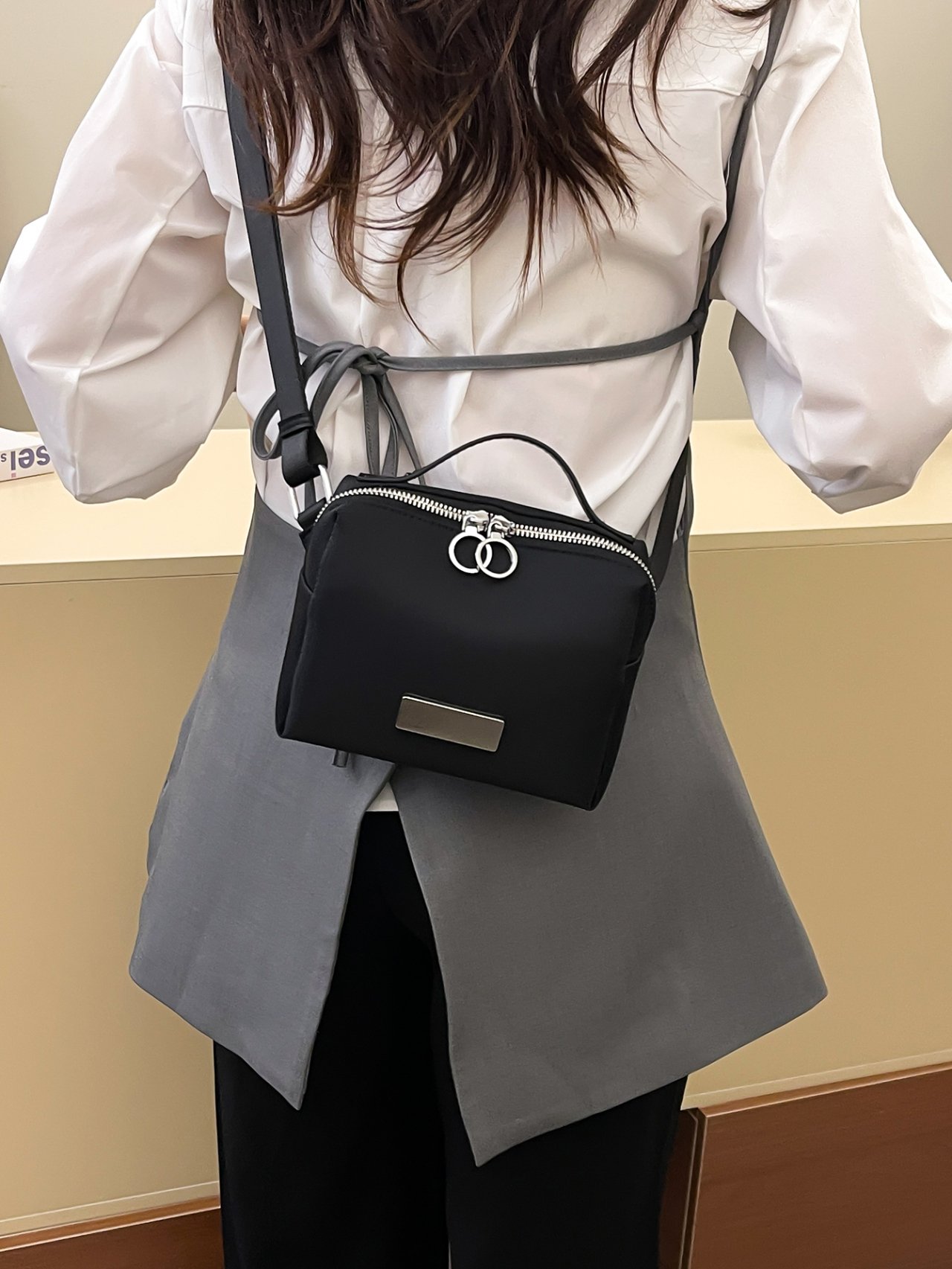 Black Crossbody Bag with Silver Hardware
