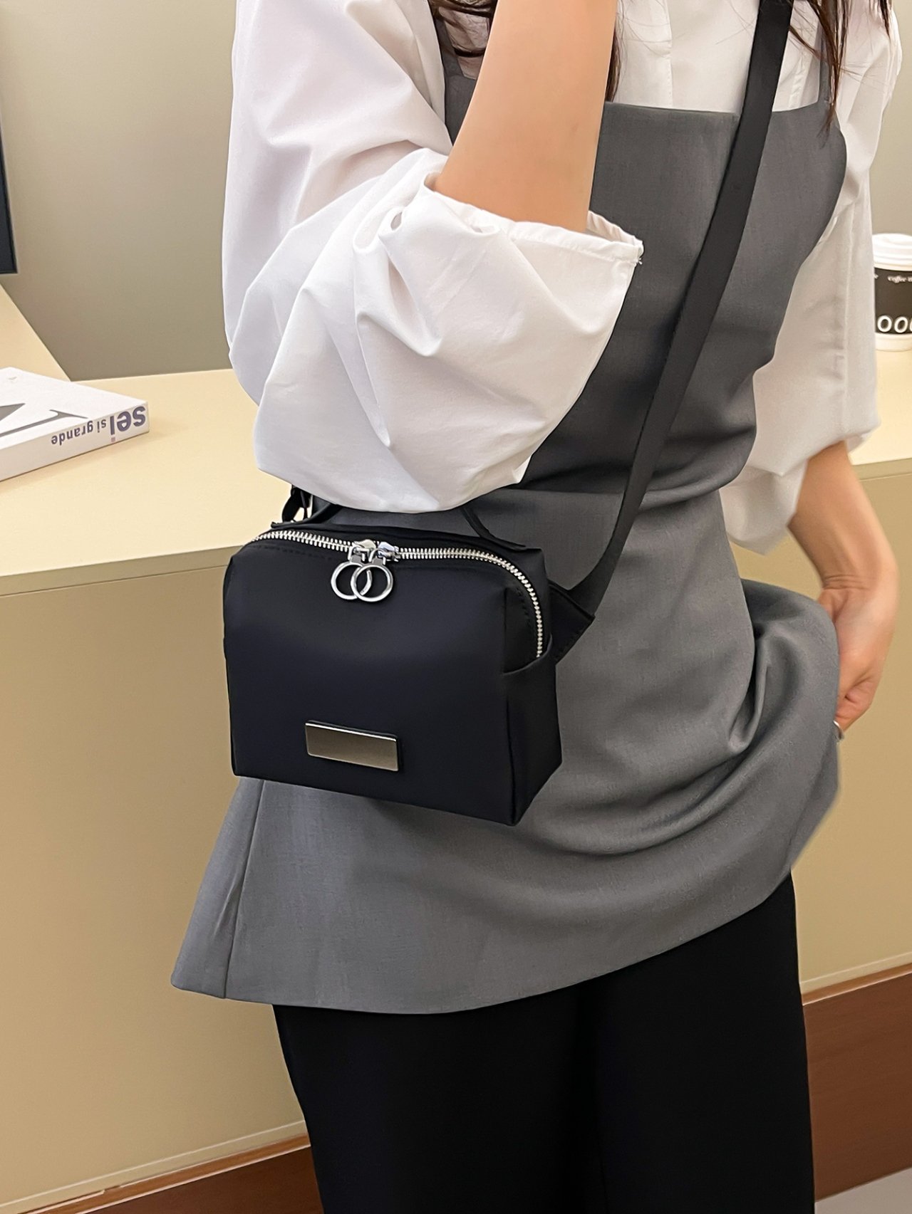 Black Crossbody Bag with Silver Hardware