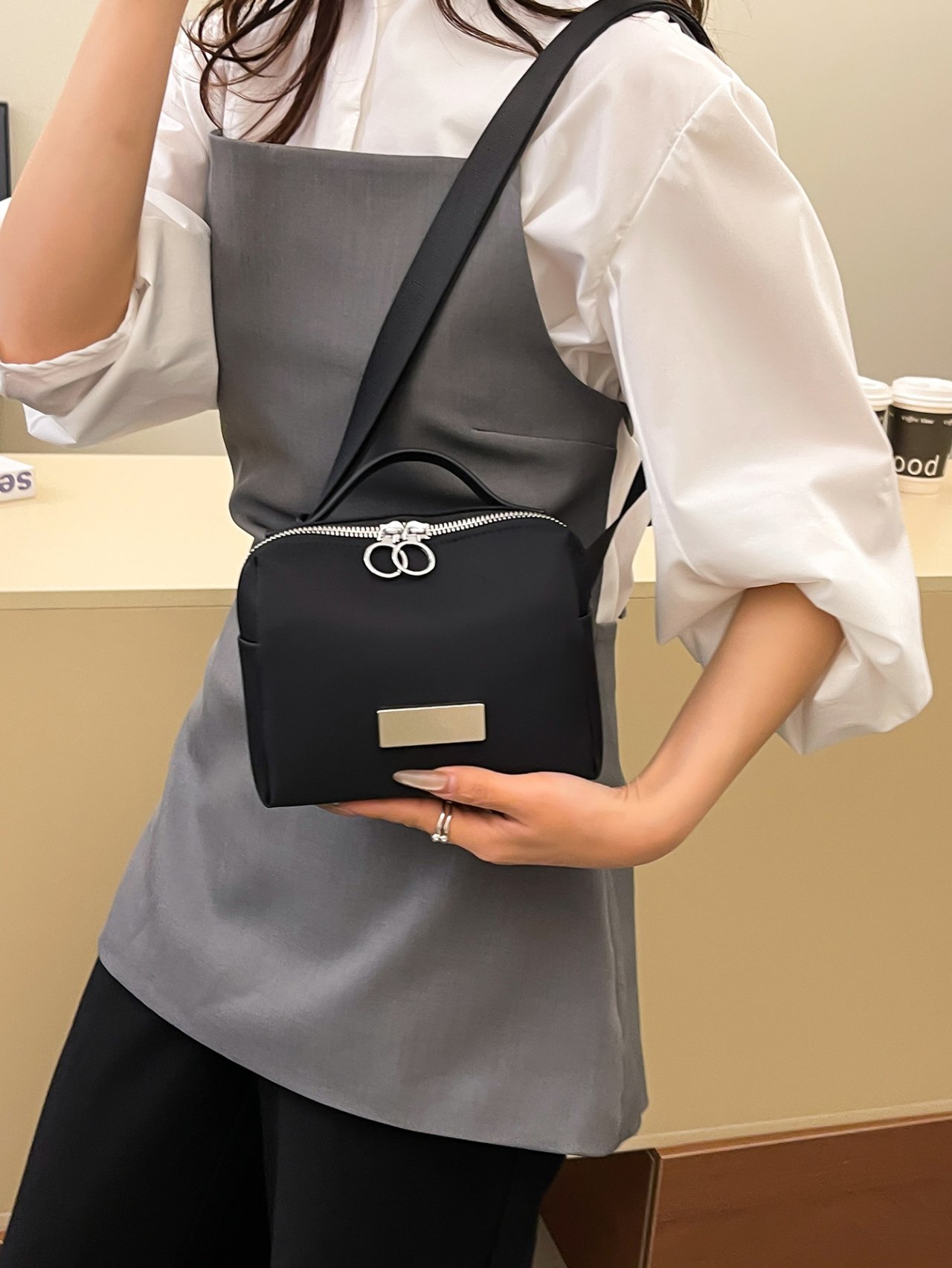 Black Crossbody Bag with Silver Hardware
