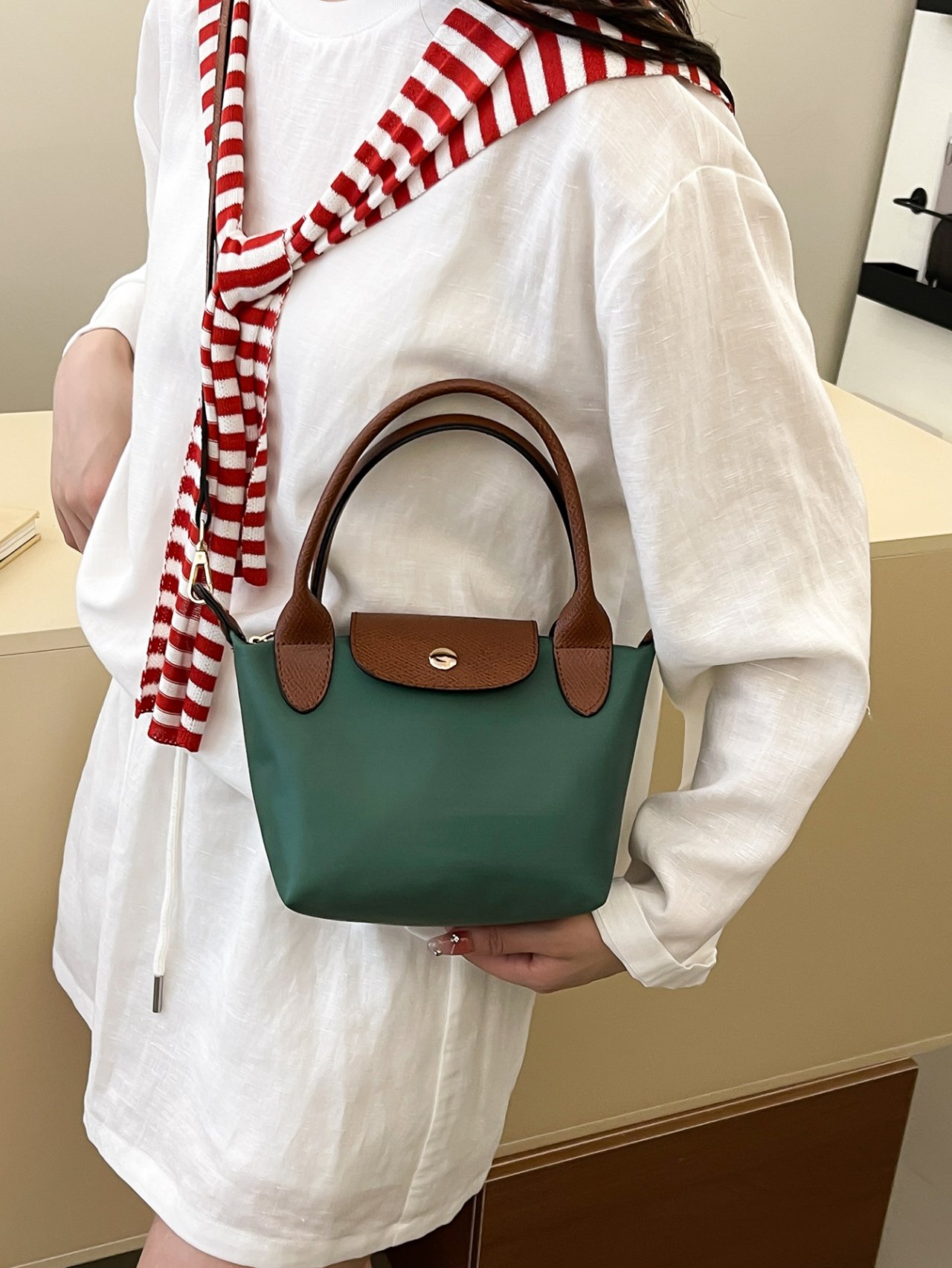 Emerald Green Crossbody Bag with Tan Trim