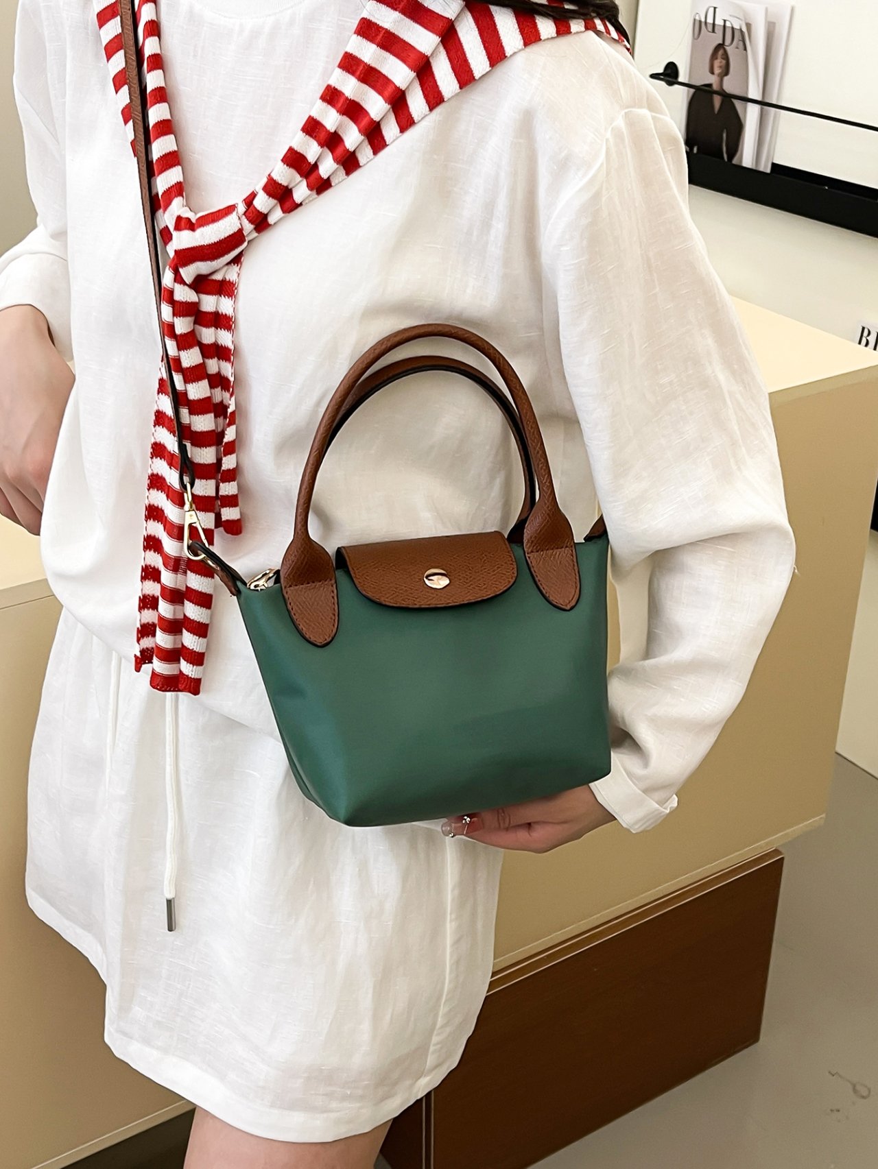 Emerald Green Crossbody Bag with Tan Trim