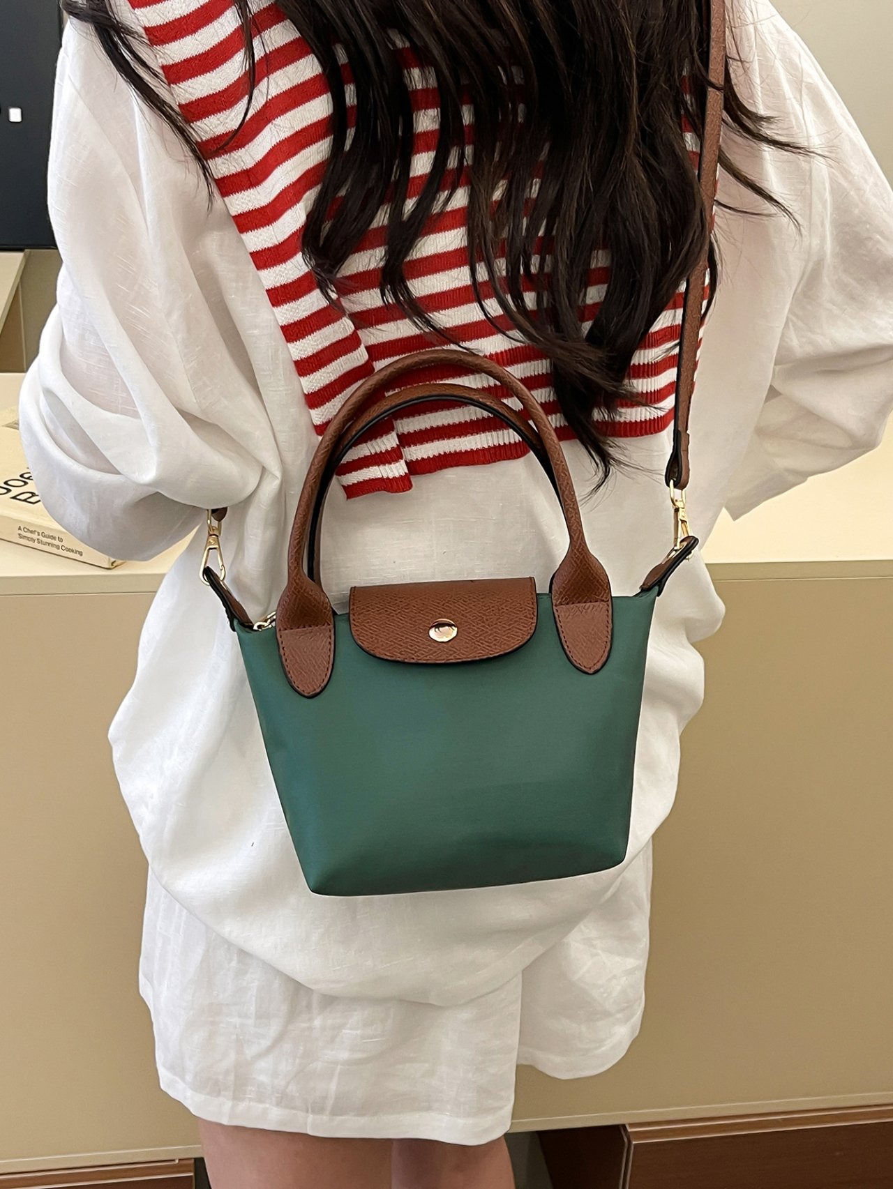 Emerald Green Crossbody Bag with Tan Trim