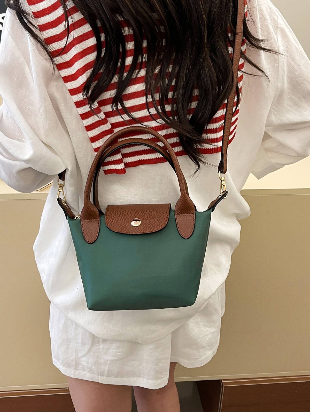 Emerald Green Crossbody Bag with Tan Trim