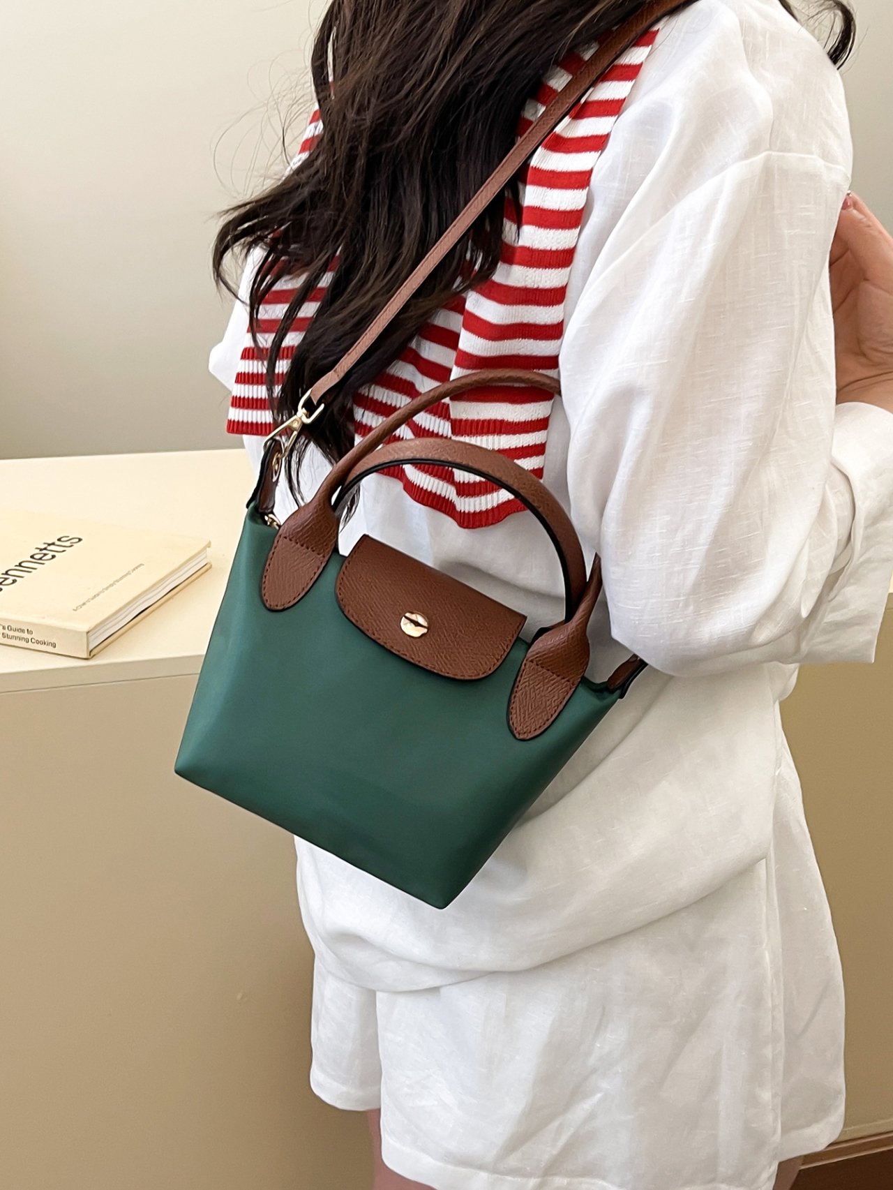 Emerald Green Crossbody Bag with Tan Trim