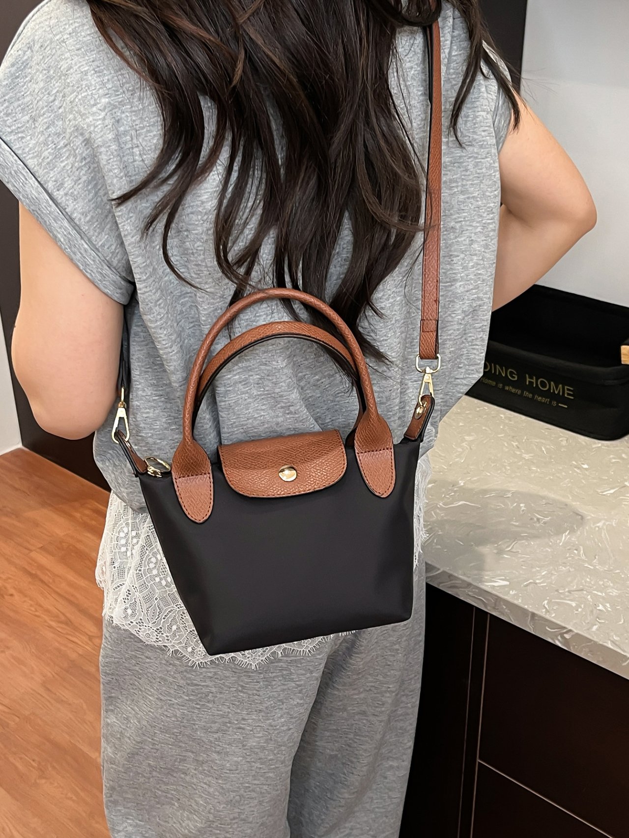 Black Crossbody Bag with Brown Accents