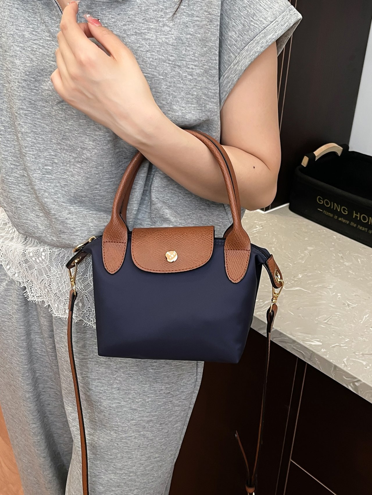 Navy Blue Solid Crossbody Bag