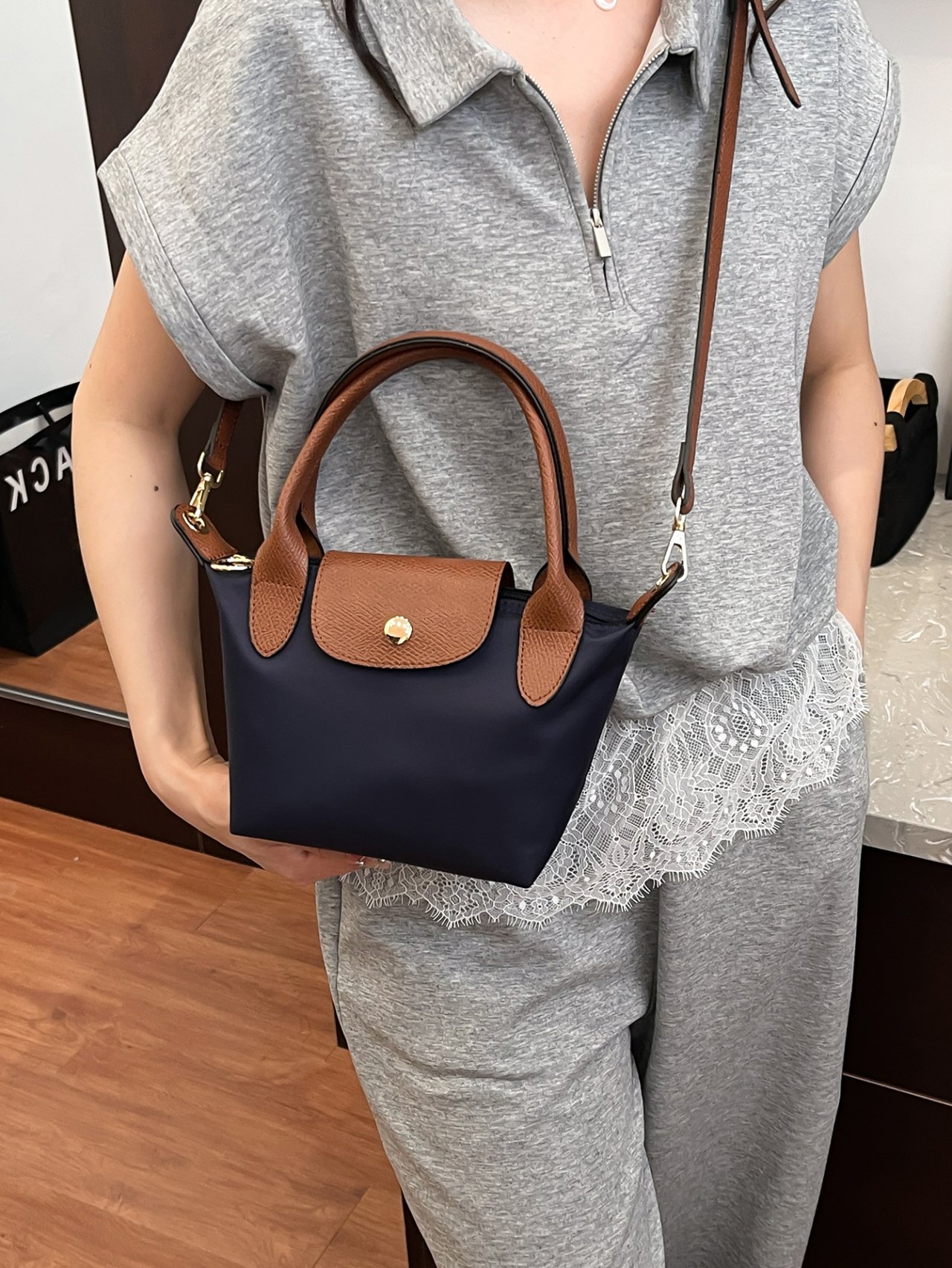 Navy Blue Solid Crossbody Bag