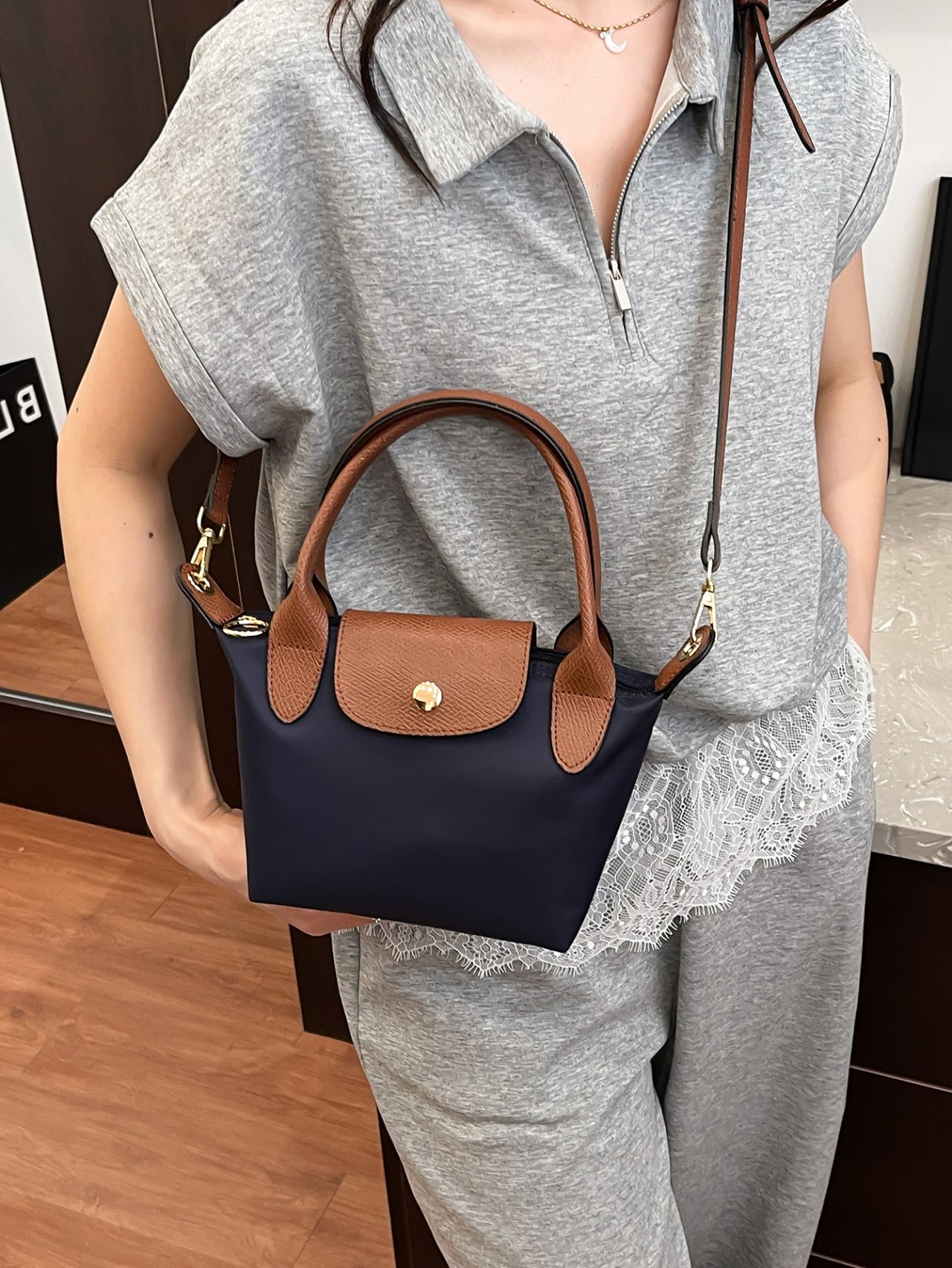 Navy Blue Solid Crossbody Bag