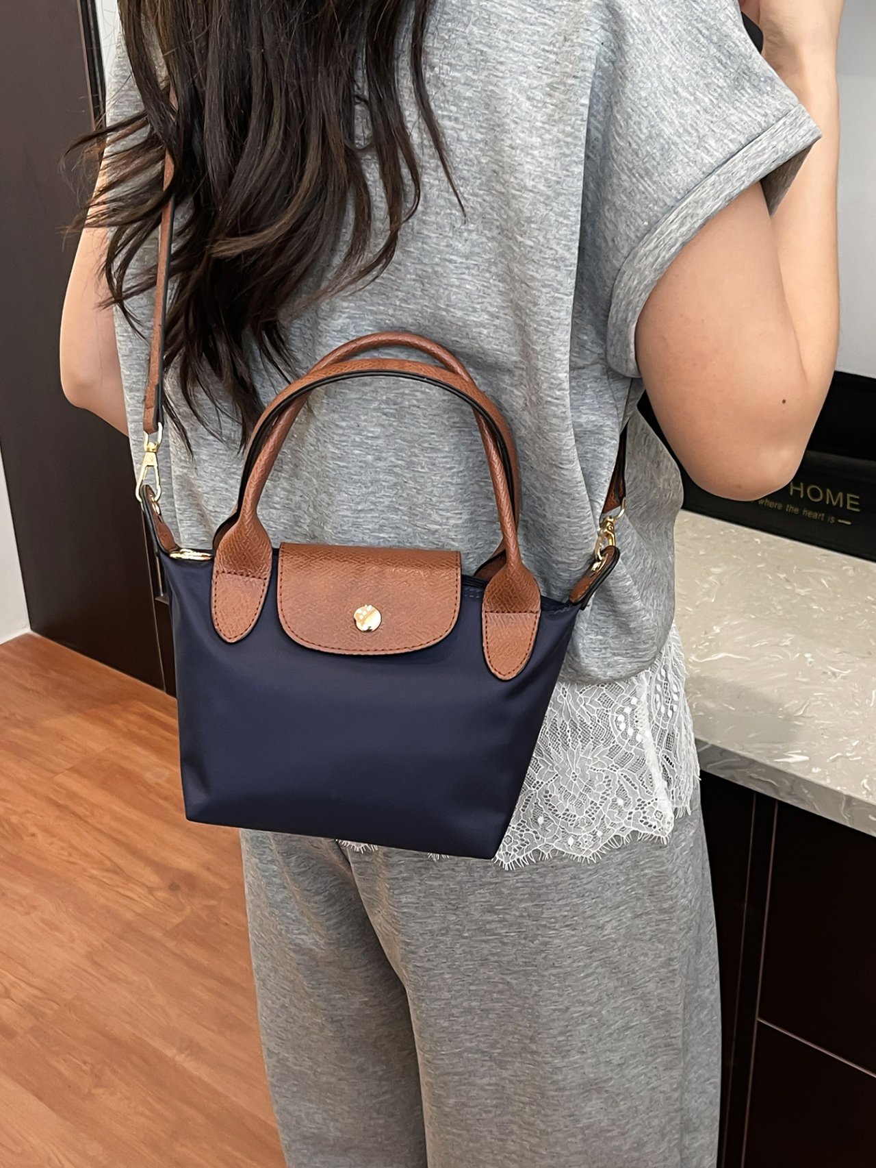 Navy Blue Solid Crossbody Bag