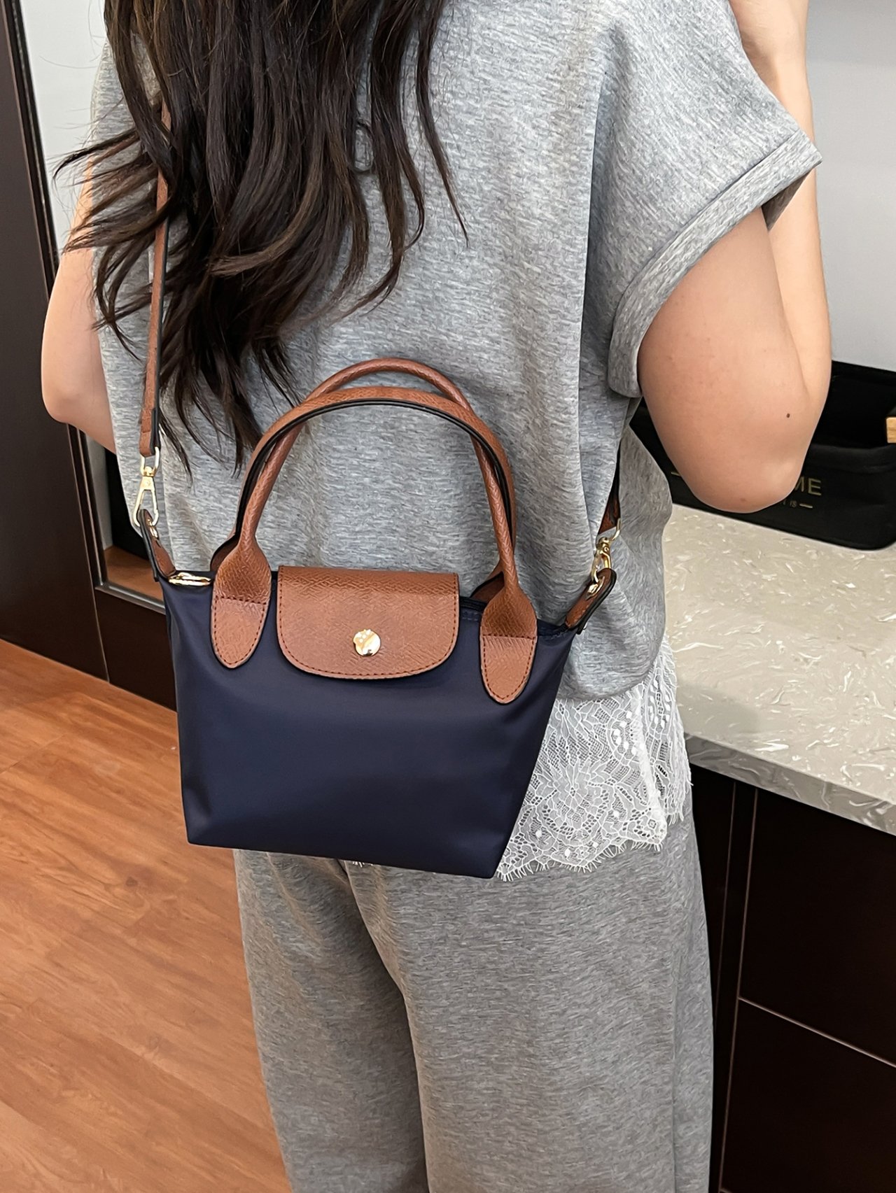 Navy Blue Solid Crossbody Bag