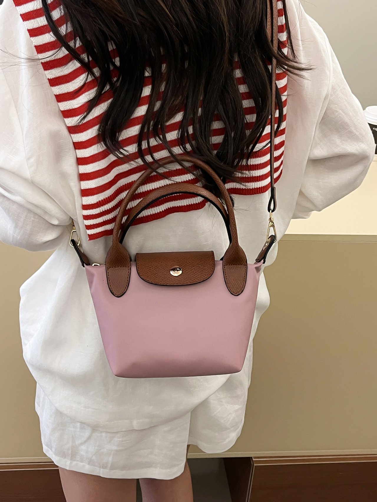 Pink Crossbody Bag with Faux Leather Trim
