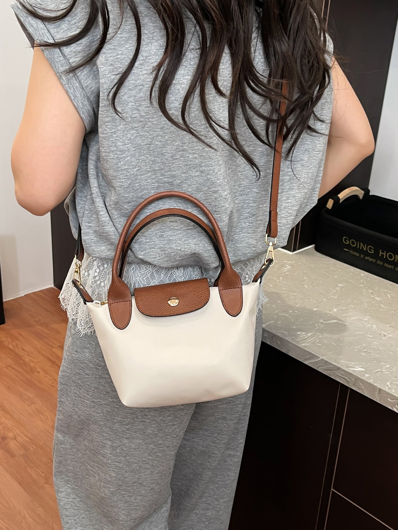 White Crossbody Bag with Brown Accents