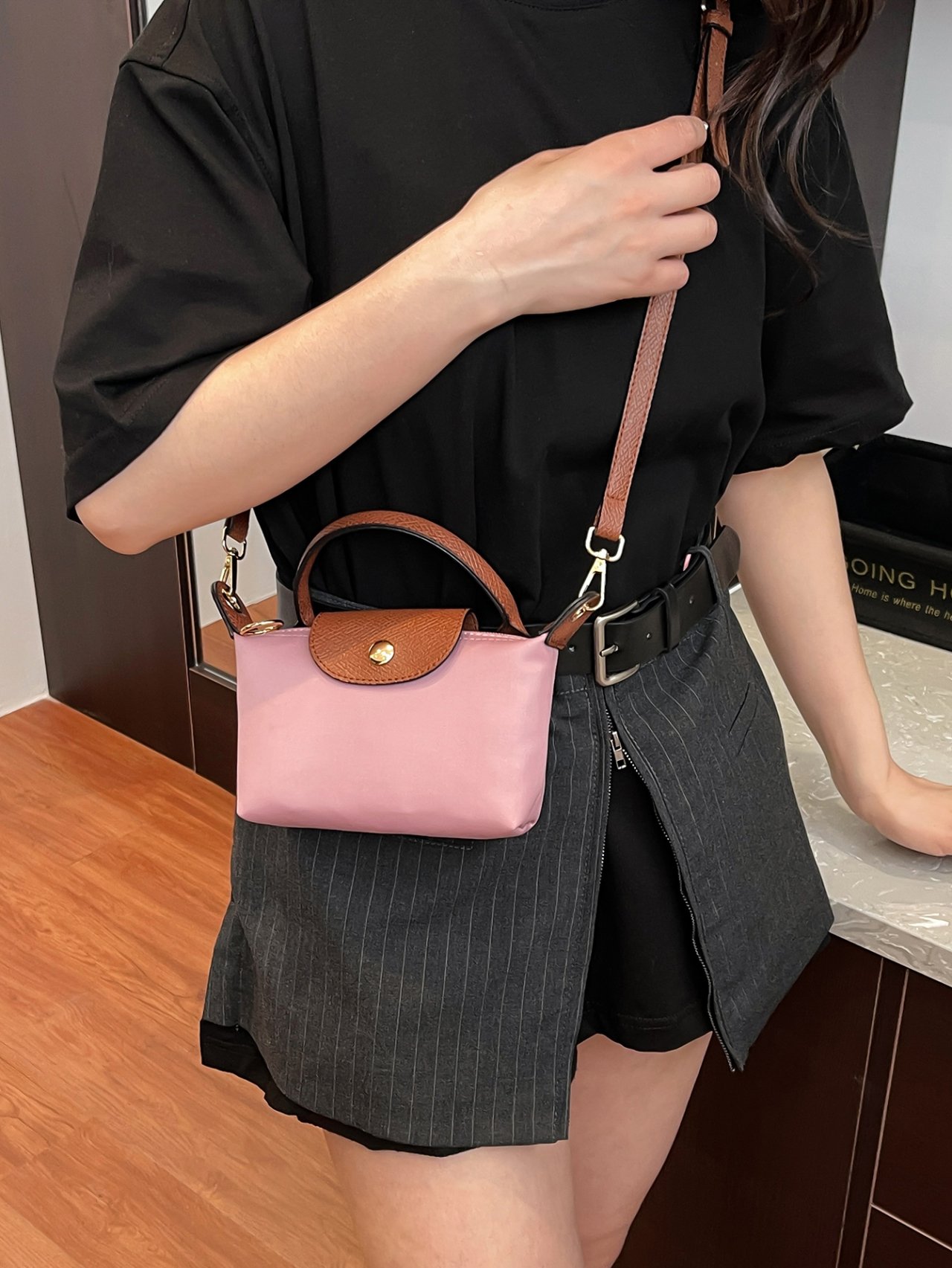 Pink Solid Crossbody Bag with Faux Leather Trim