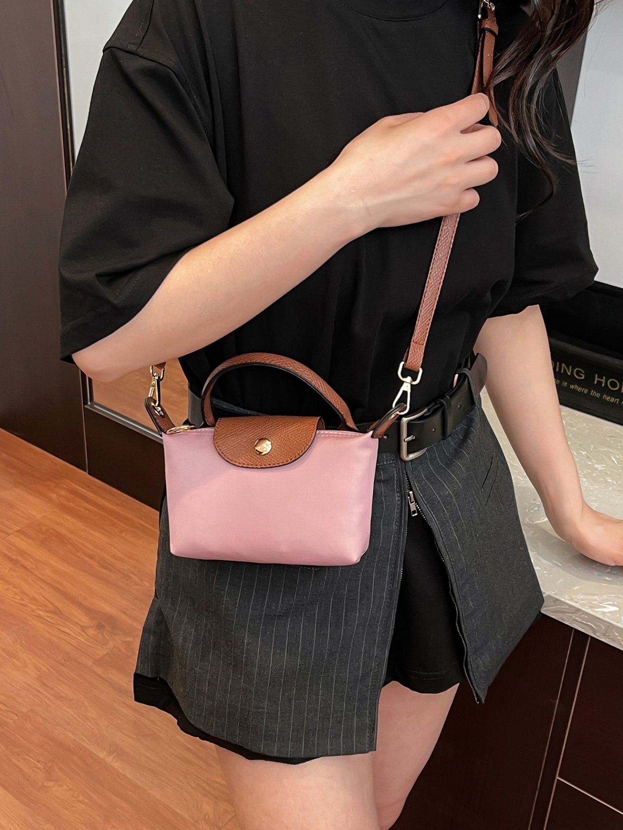 Pink Solid Crossbody Bag with Faux Leather Trim