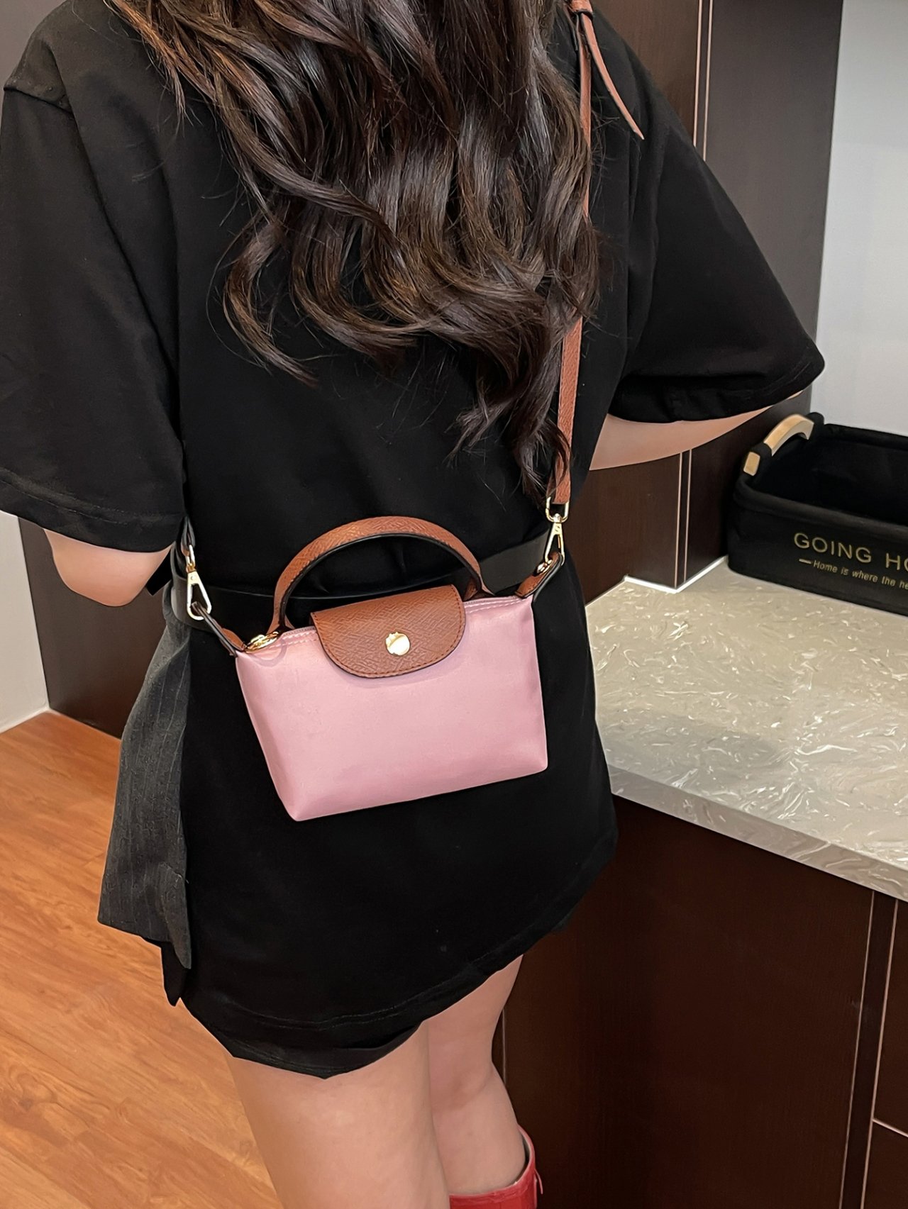 Pink Solid Crossbody Bag with Faux Leather Trim