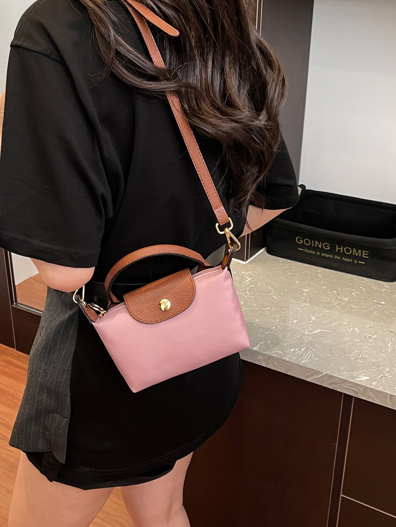 Pink Solid Crossbody Bag with Faux Leather Trim
