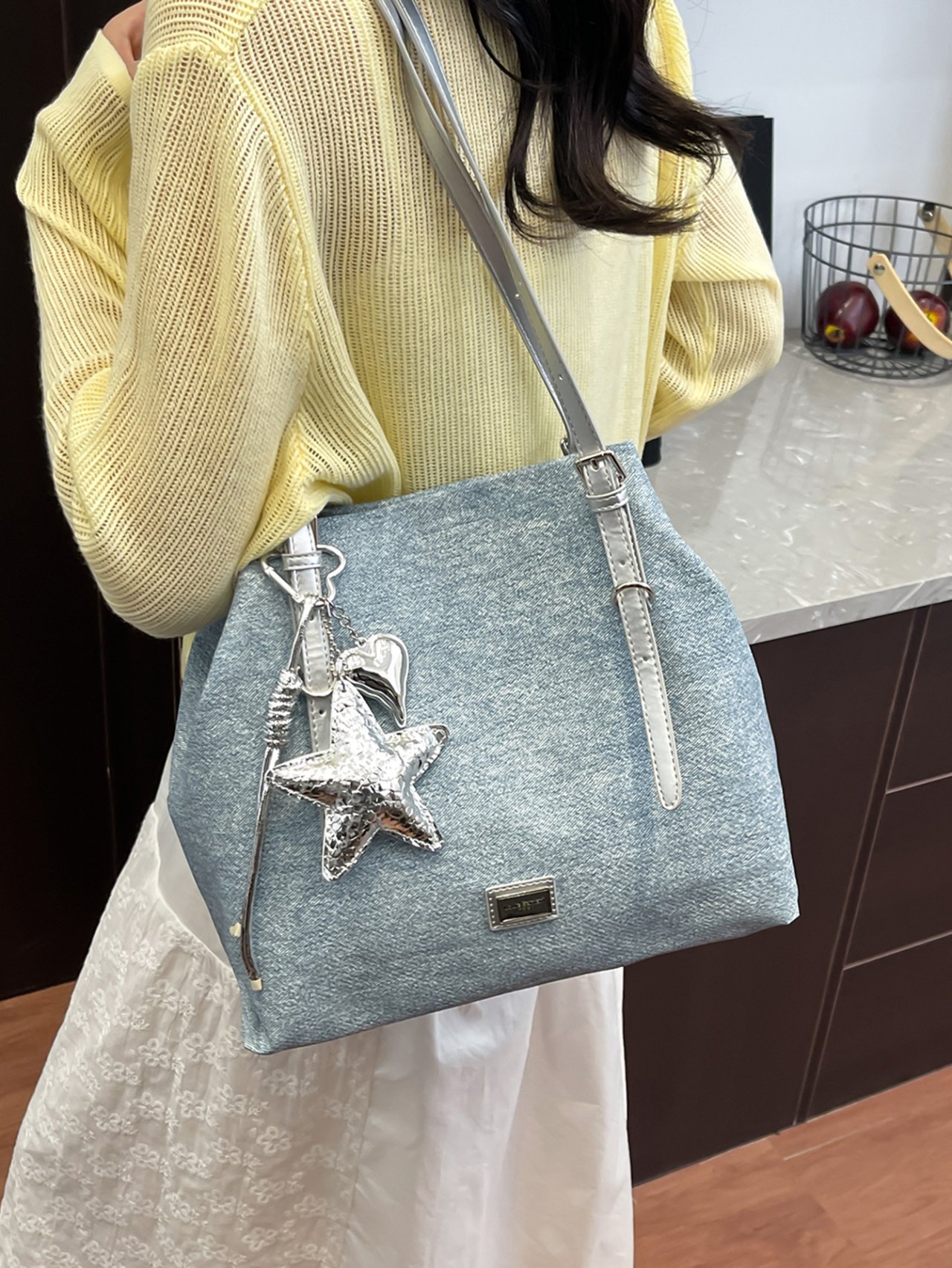 Silver Shoulder Bag with Star Charm