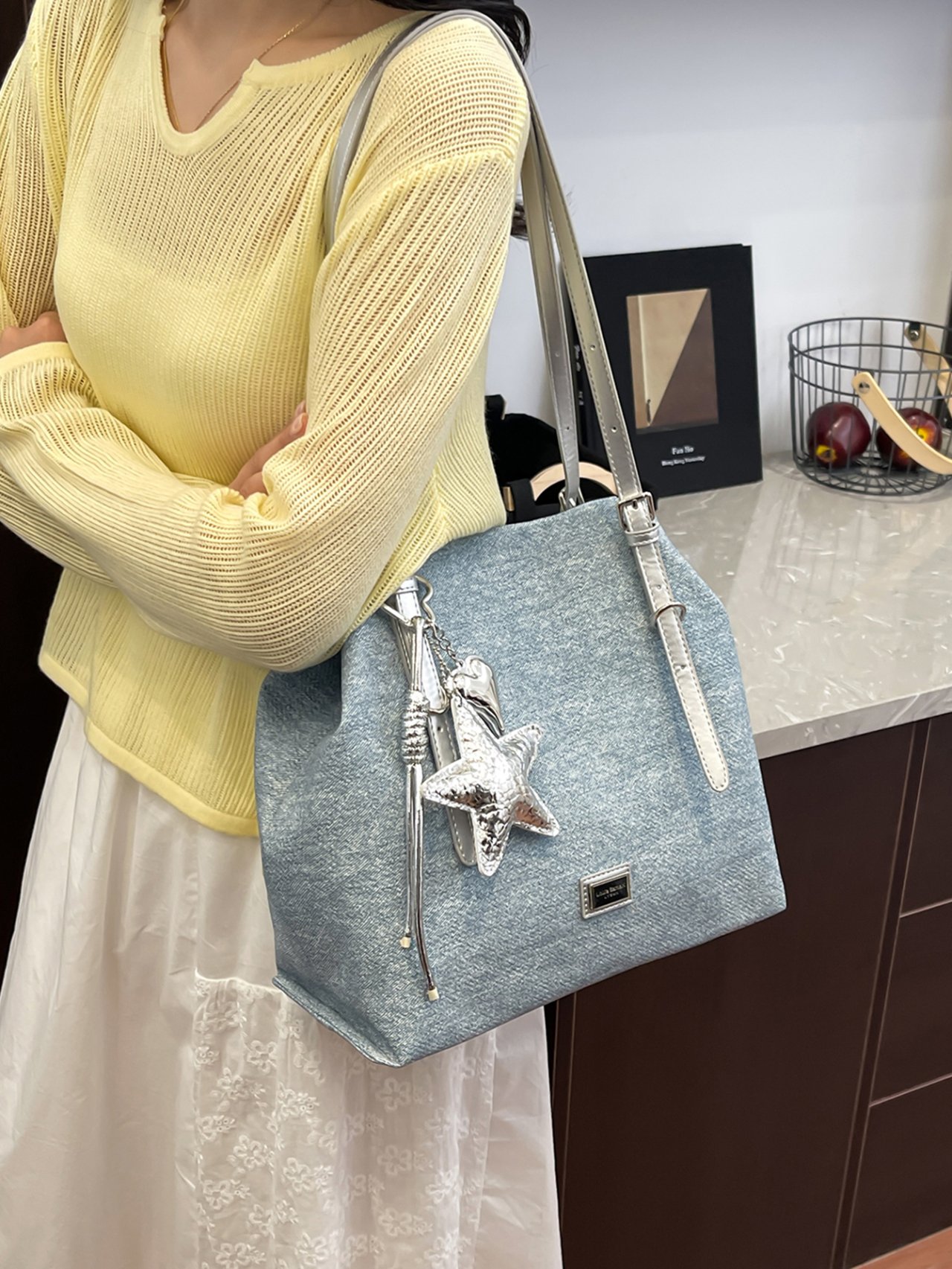Silver Shoulder Bag with Star Charm