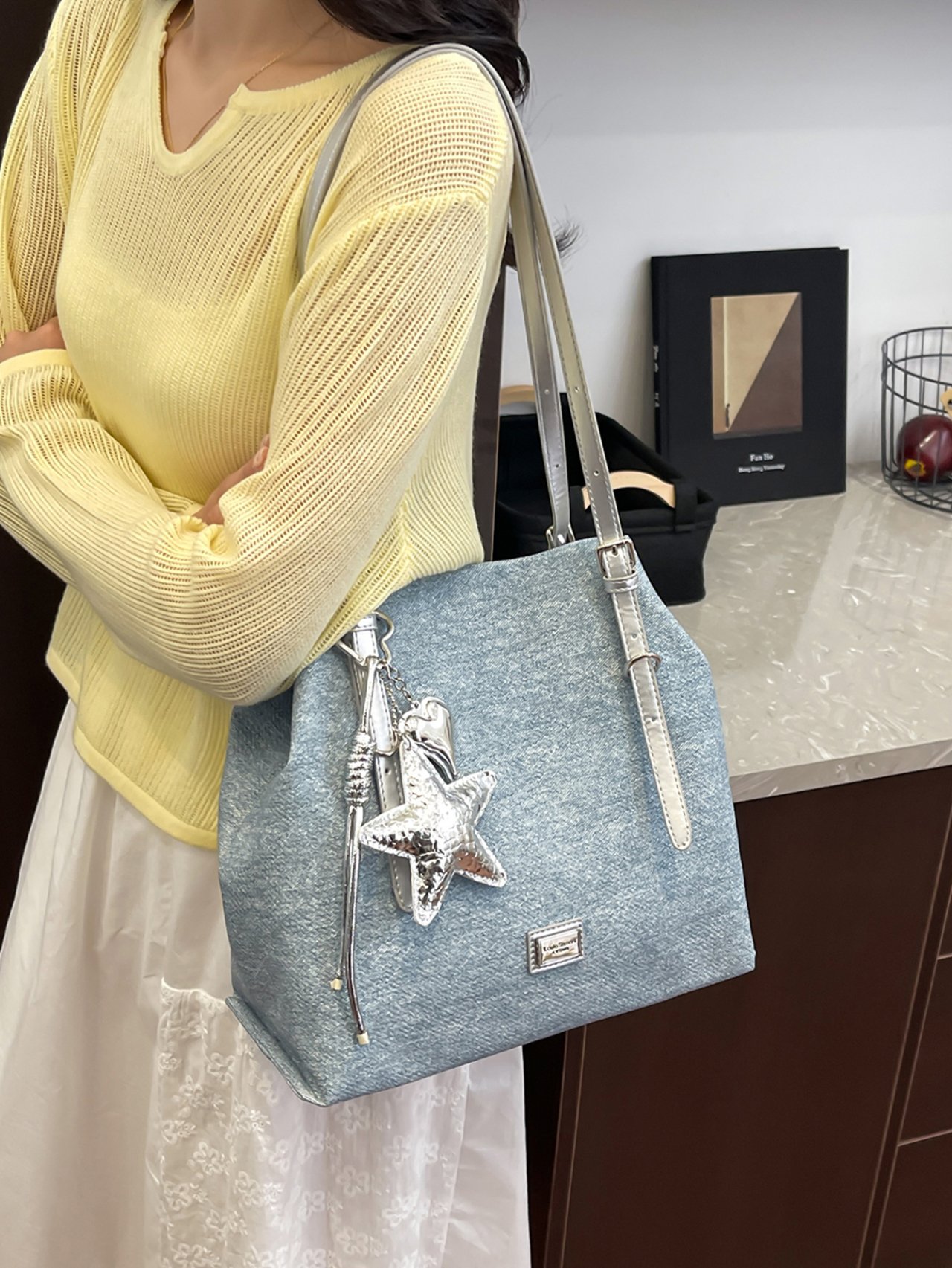 Silver Shoulder Bag with Star Charm