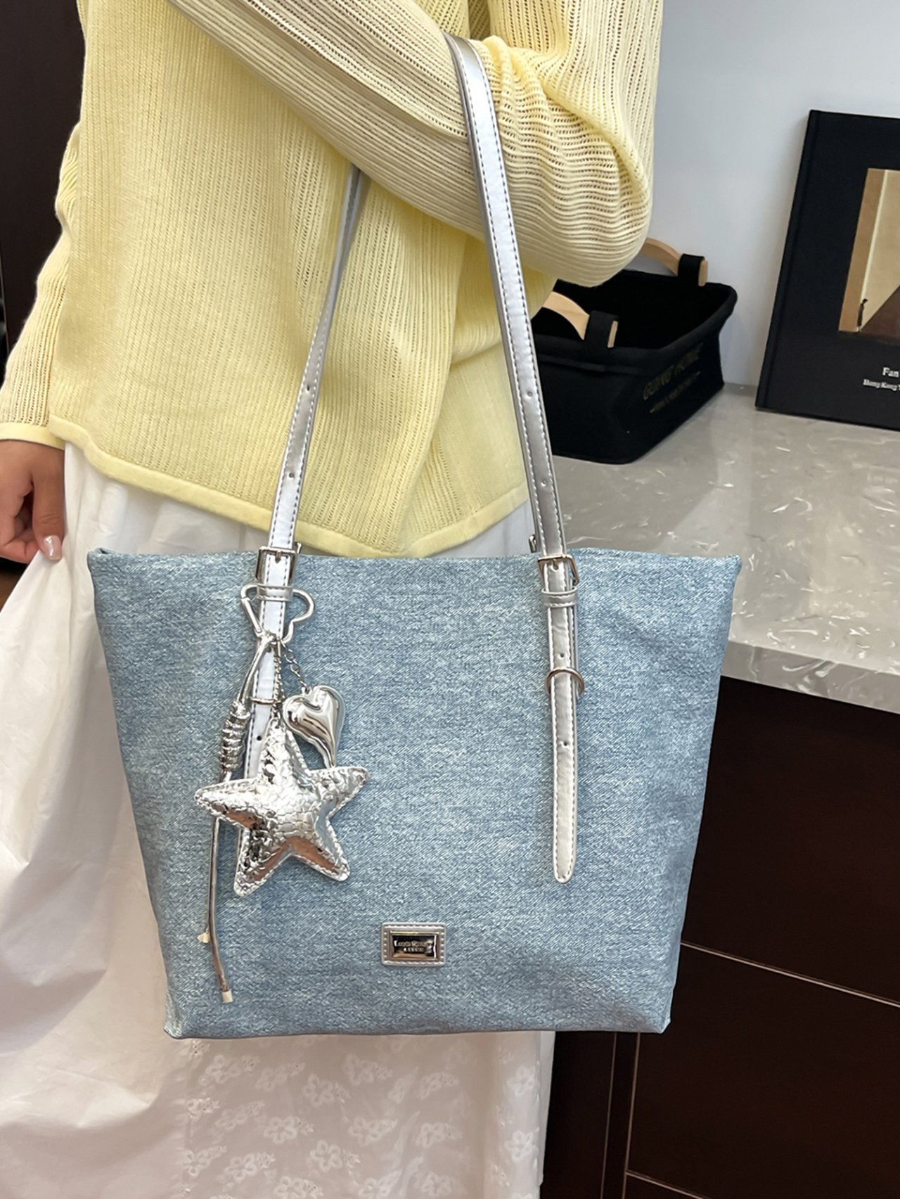 Silver Shoulder Bag with Star Charm