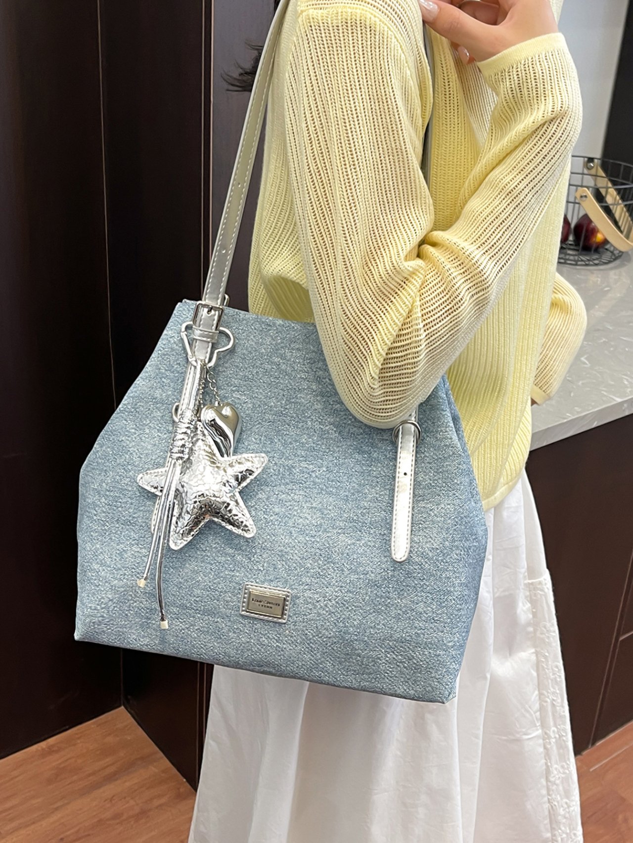 Silver Shoulder Bag with Star Charm