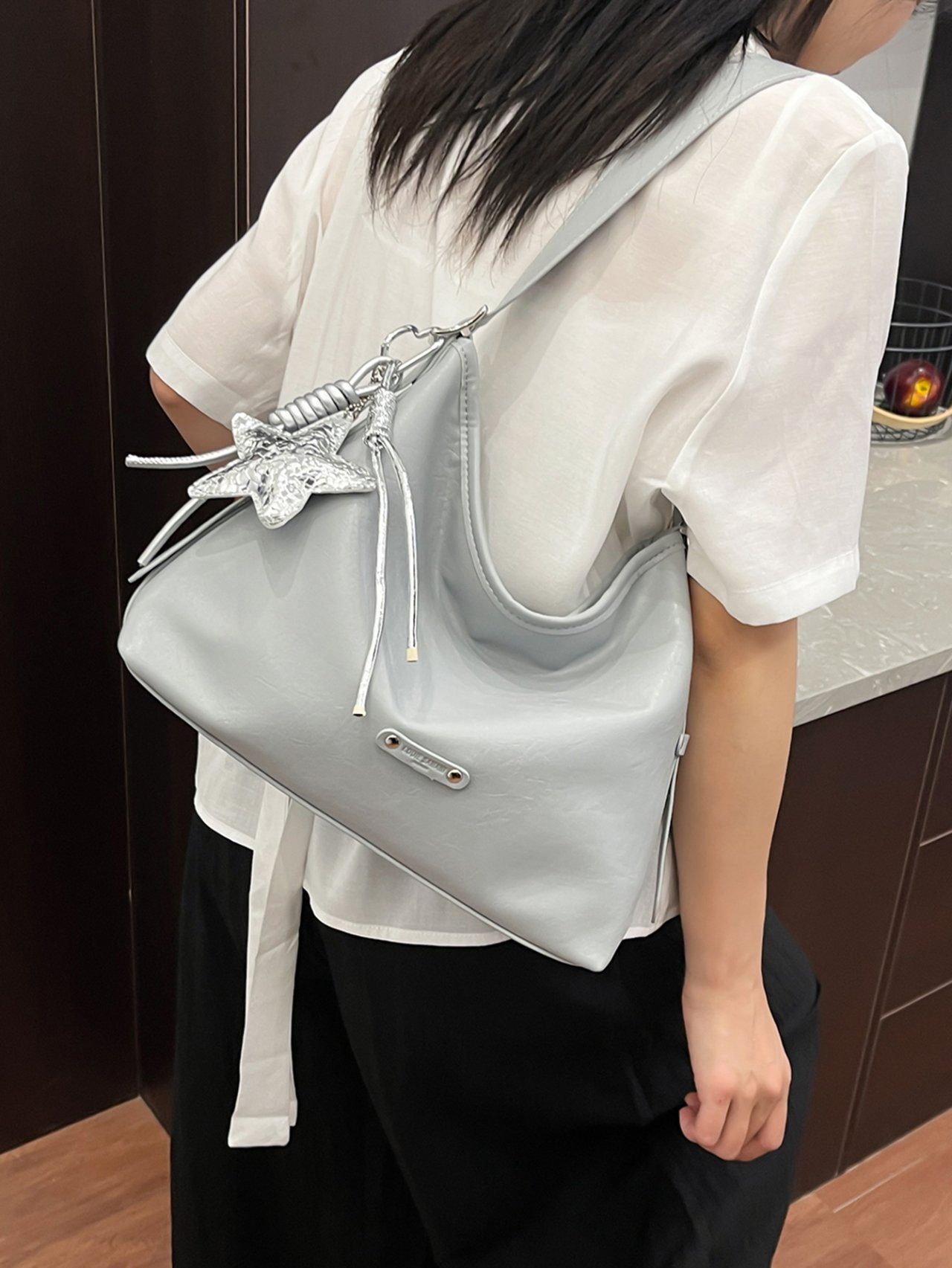 Grey Crossbody Bag with Star Charm