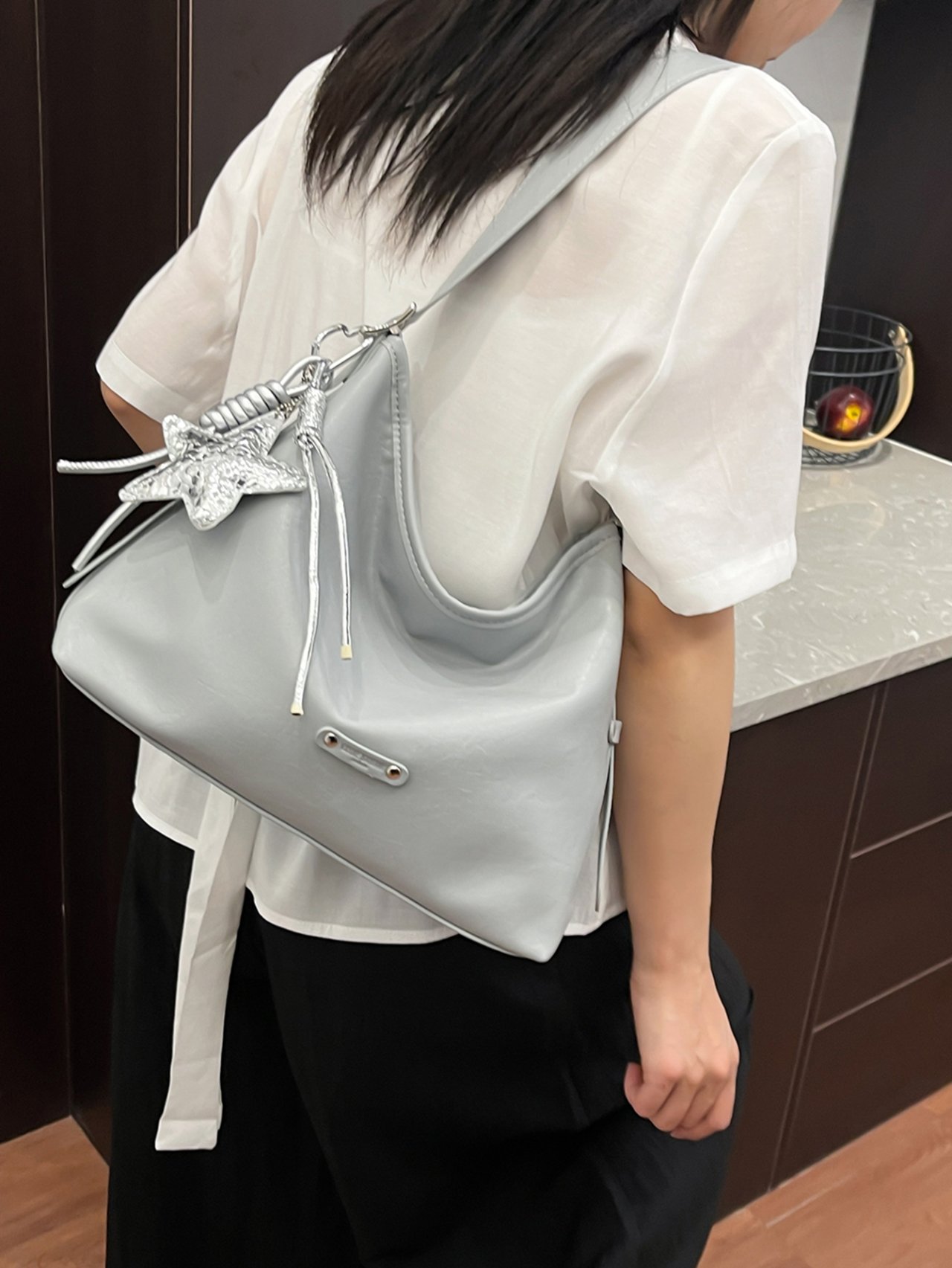 Grey Crossbody Bag with Star Charm