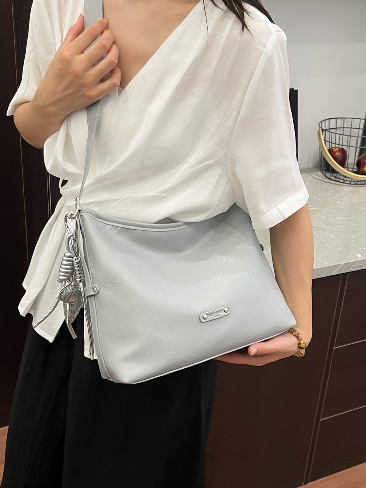 Grey Crossbody Bag with Star Charm