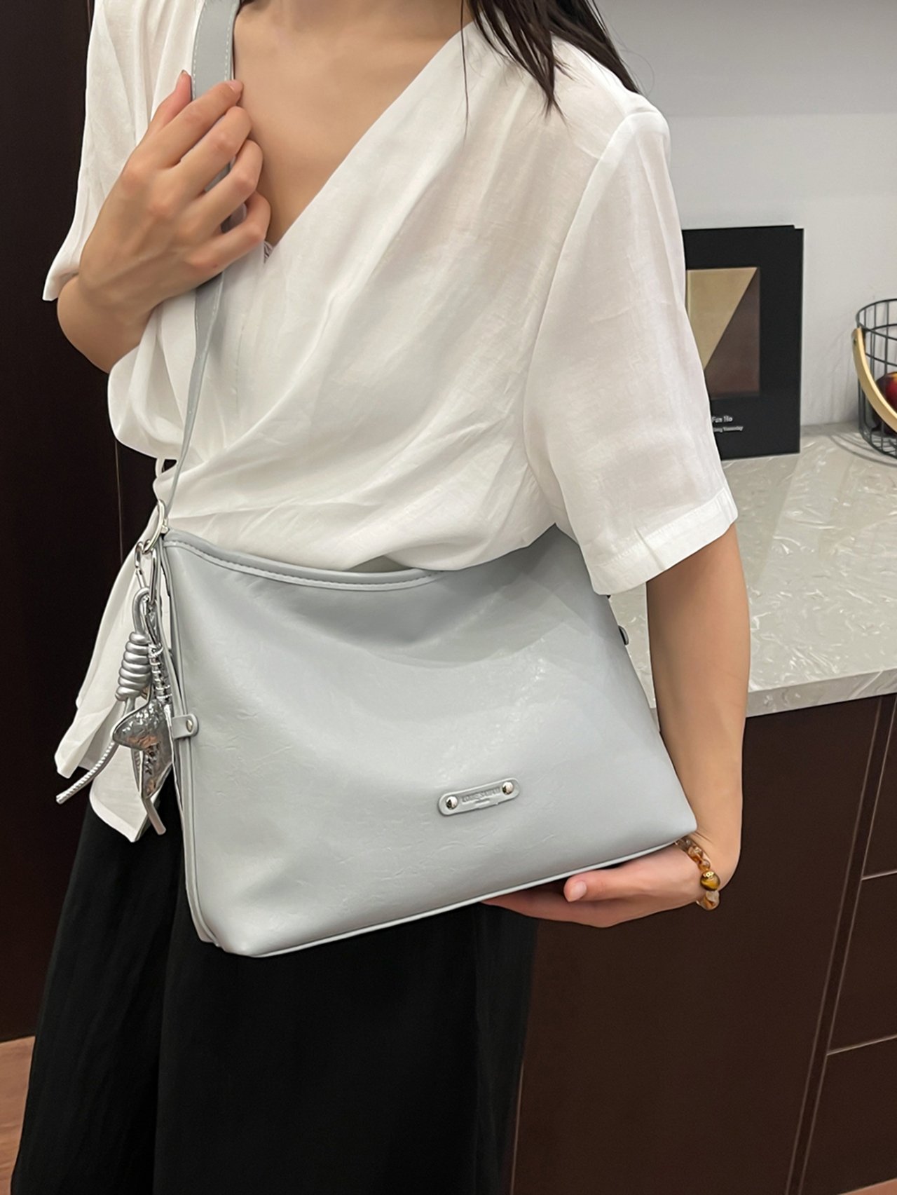 Grey Crossbody Bag with Star Charm