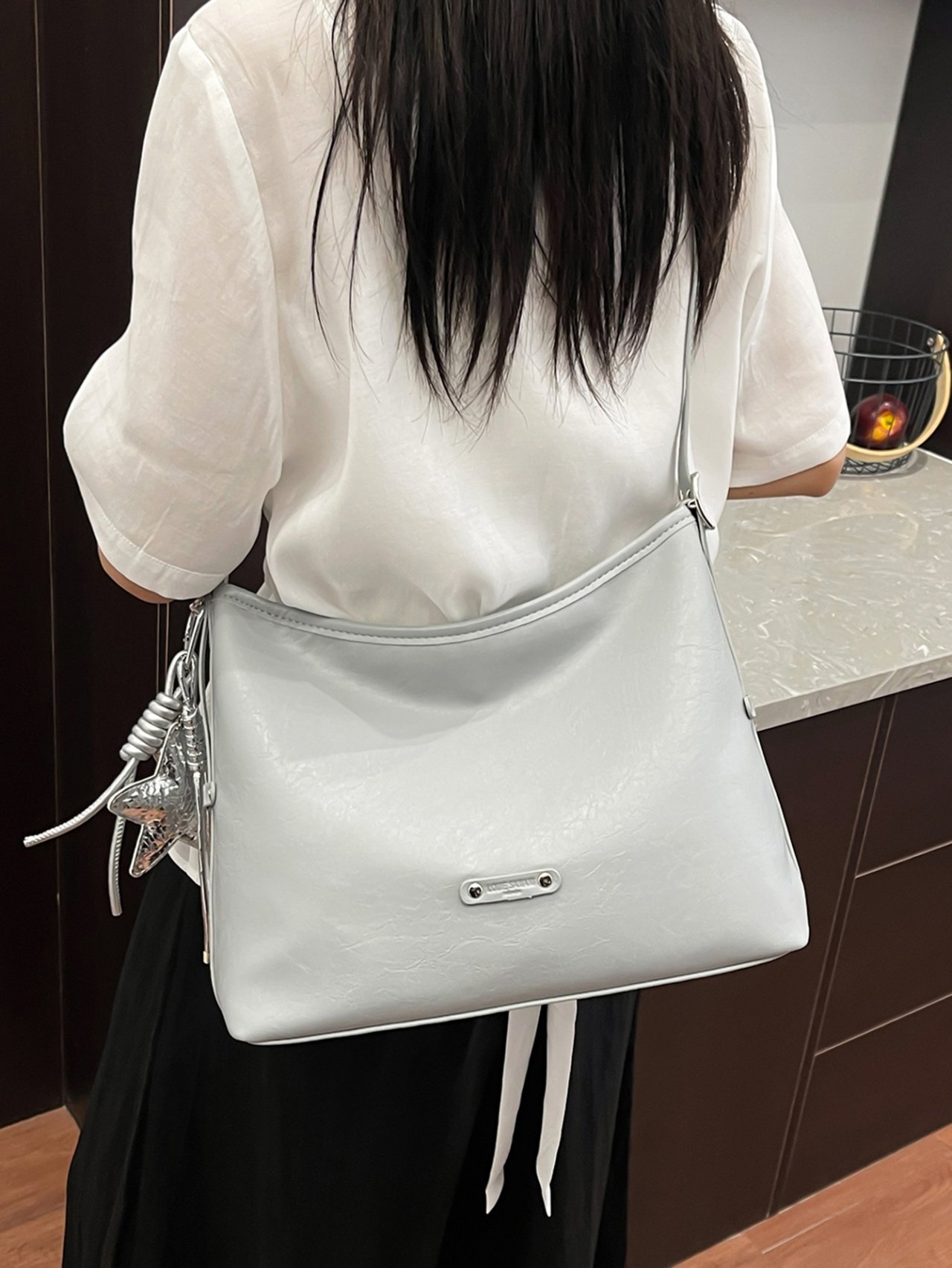 Grey Crossbody Bag with Star Charm