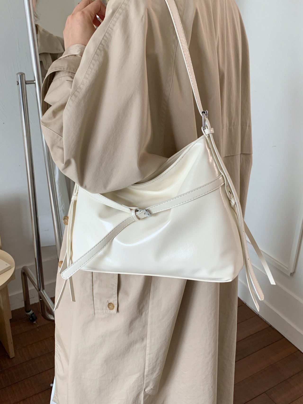 Off-White Crossbody Bag with Buckle  Detail