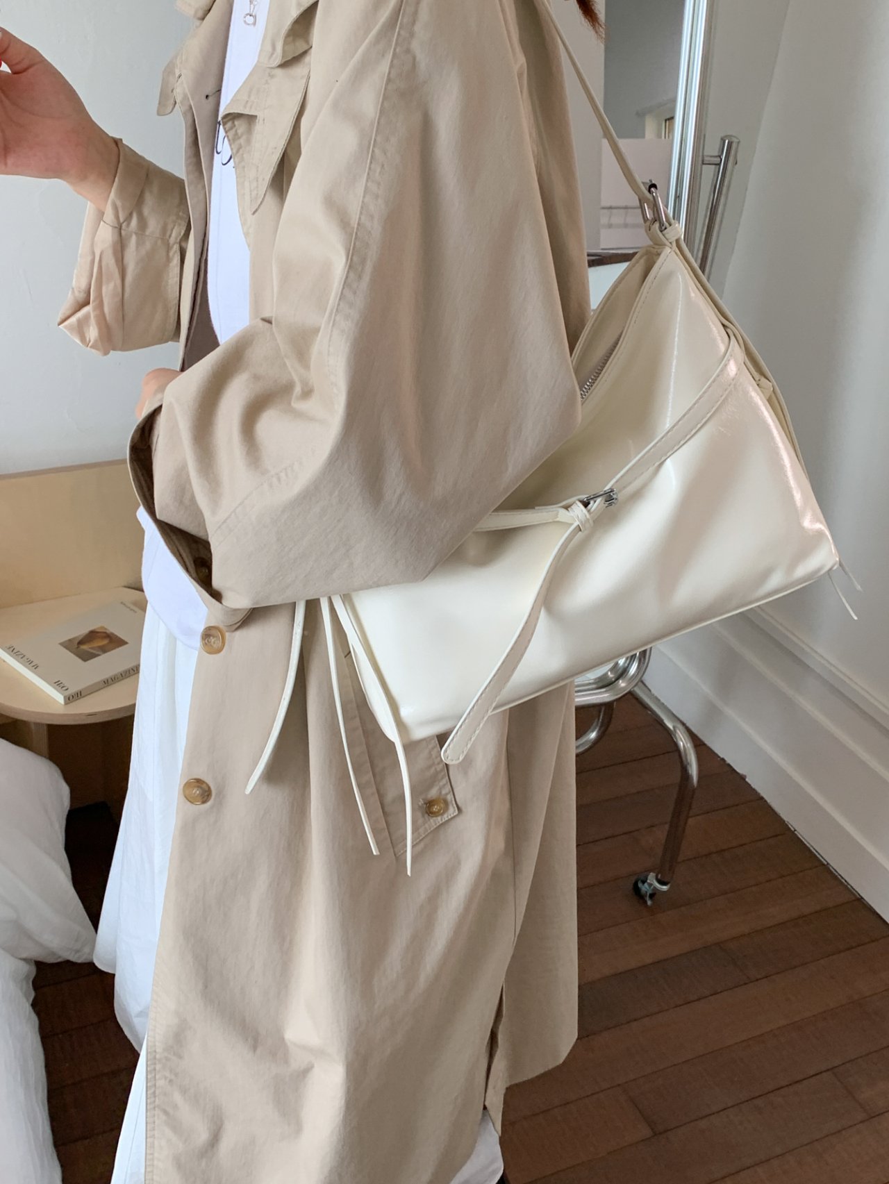 Off-White Crossbody Bag with Buckle  Detail