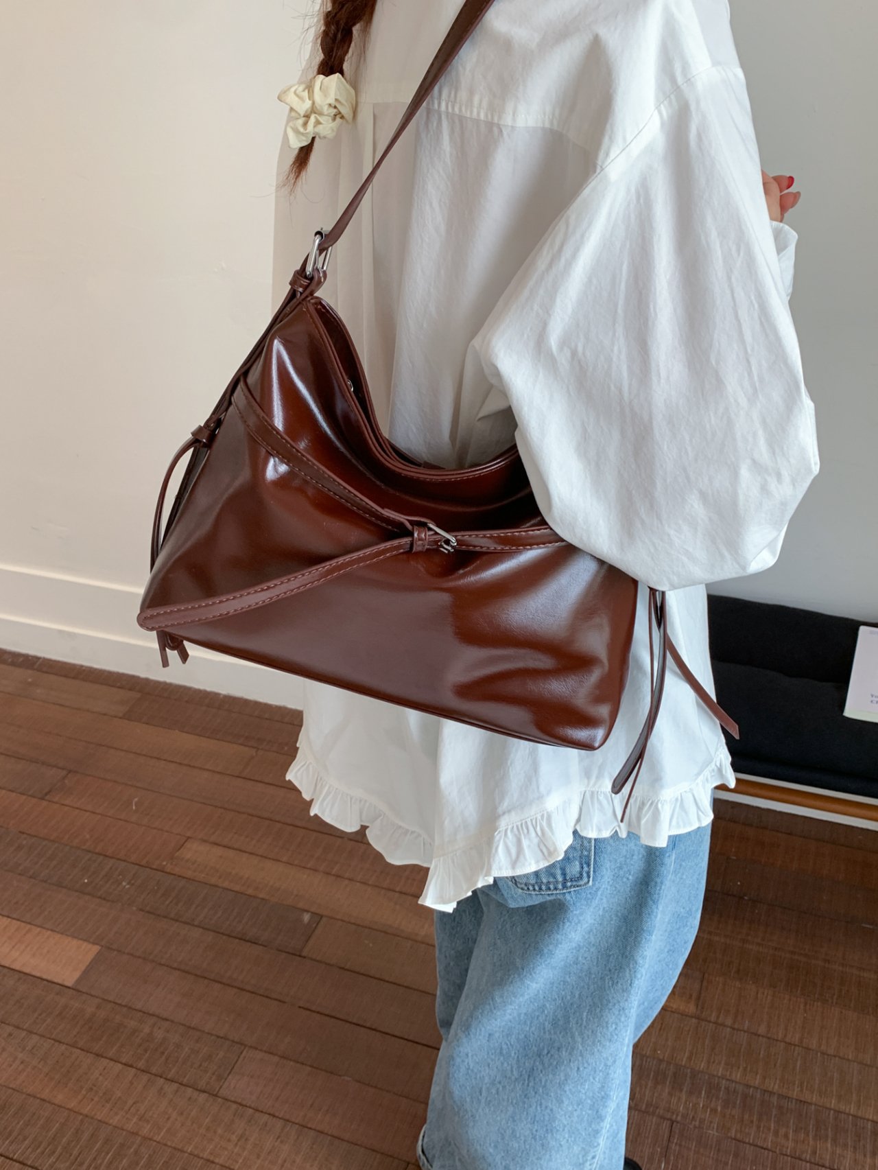 Coffee Brown Crossbody Bag with Buckle
