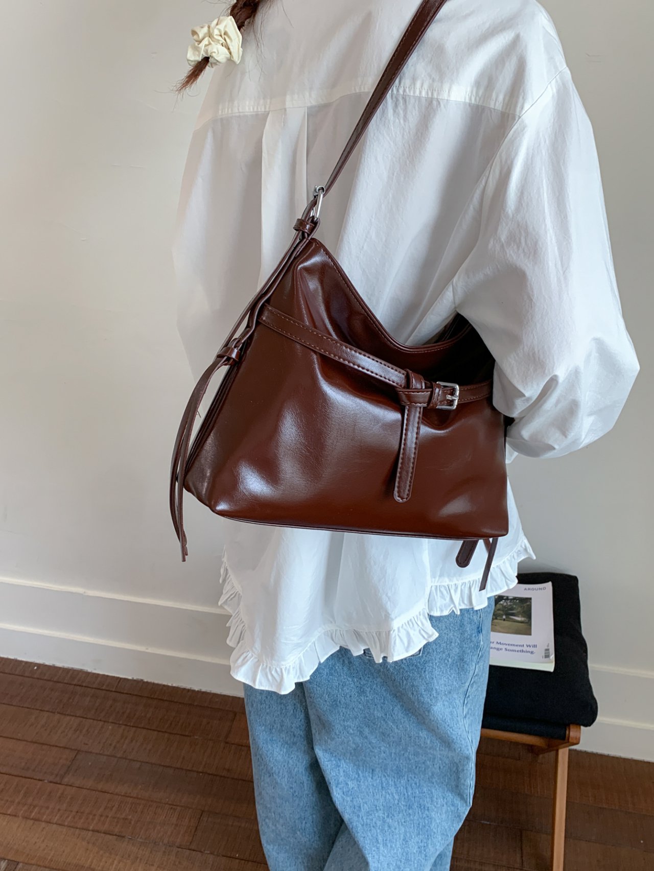 Coffee Brown Crossbody Bag with Buckle
