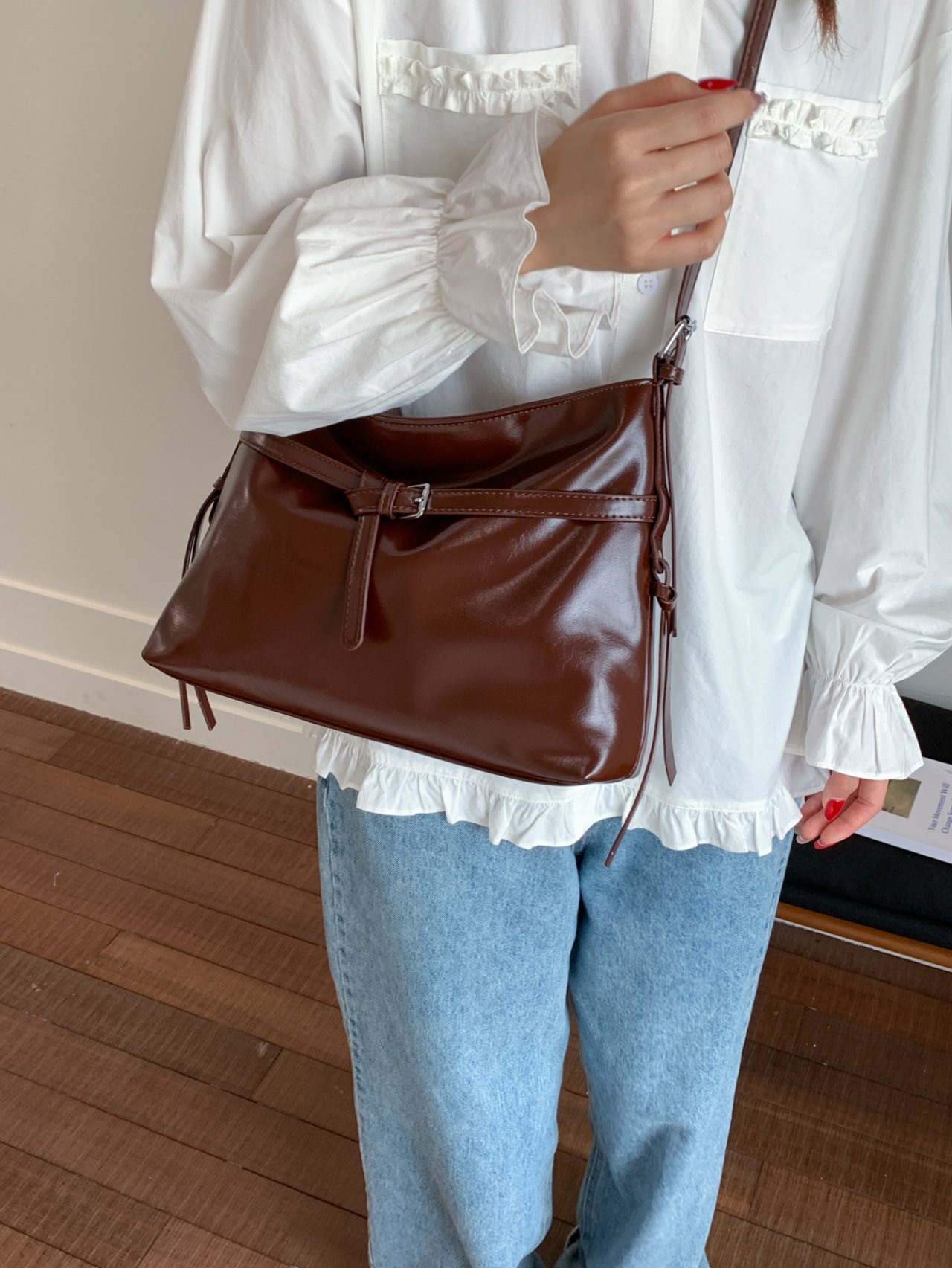 Coffee Brown Crossbody Bag with Buckle