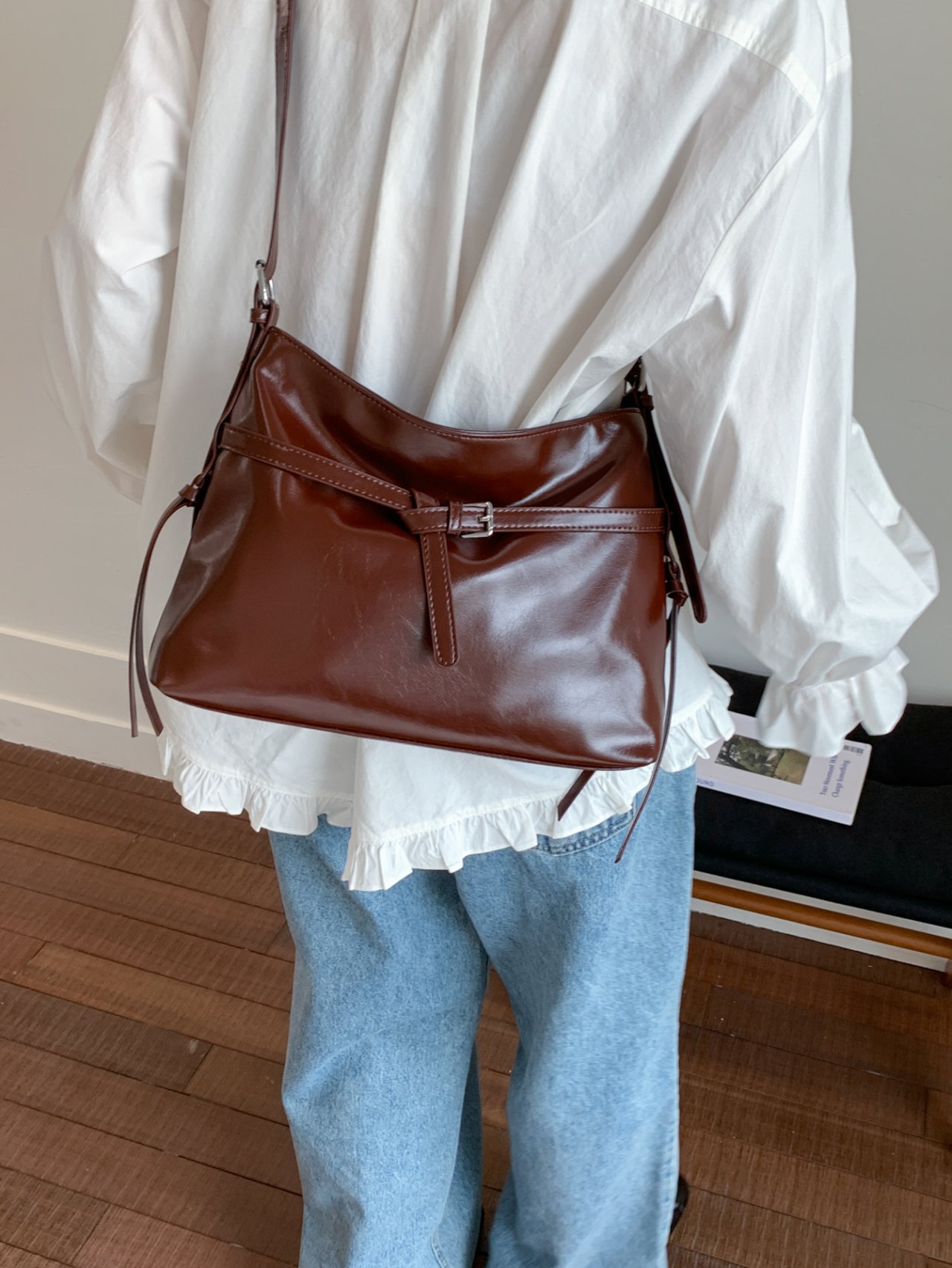 Coffee Brown Crossbody Bag with Buckle