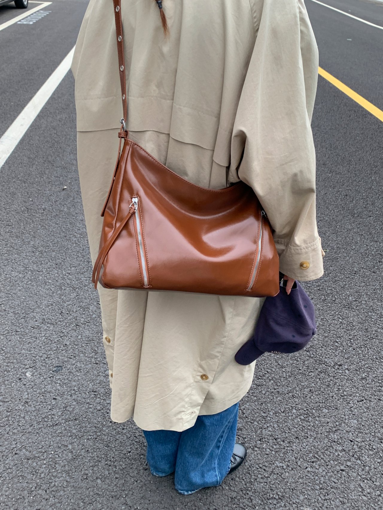 Brown Crossbody Bag with Zip Detail