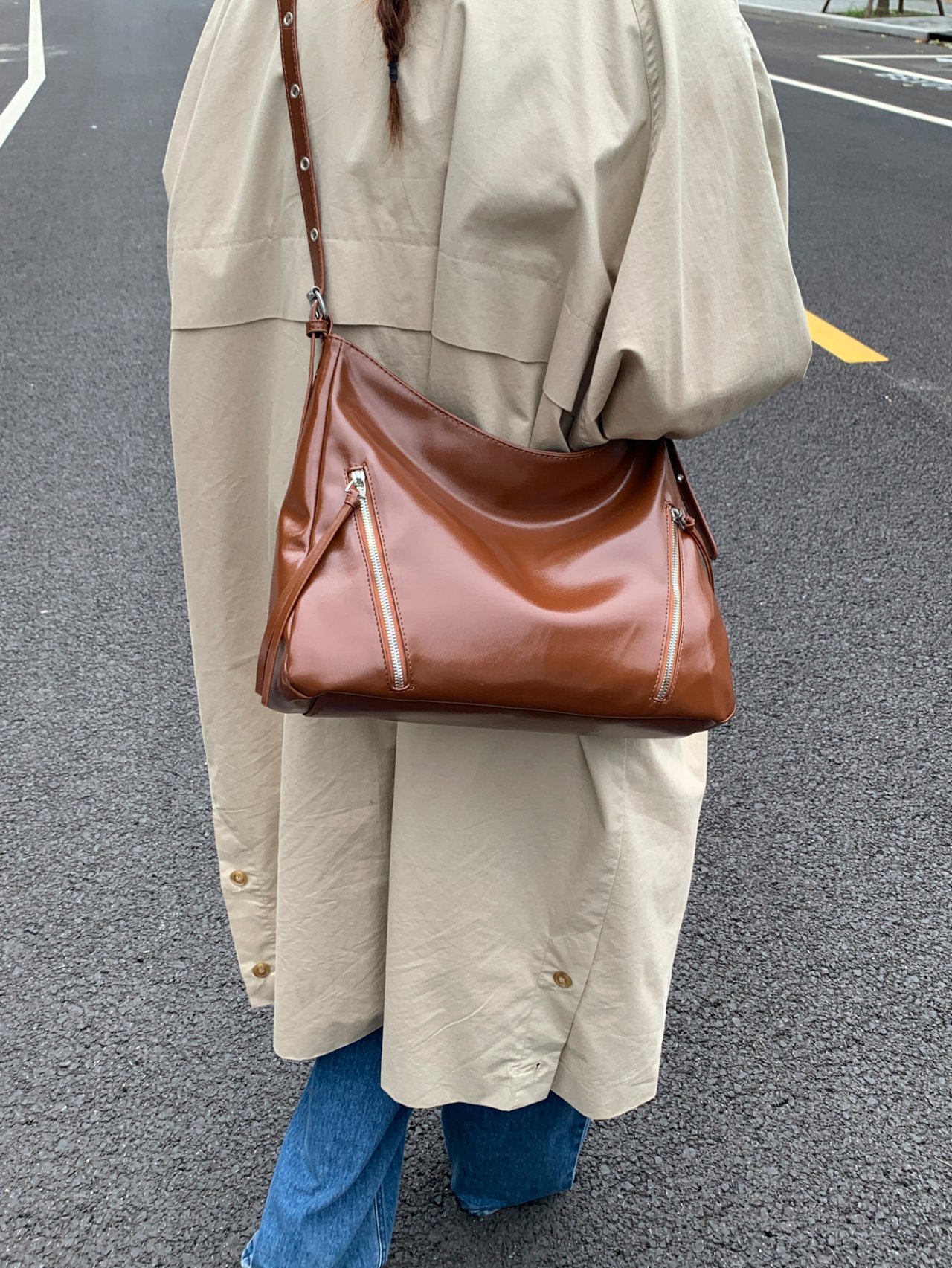 Brown Crossbody Bag with Zip Detail