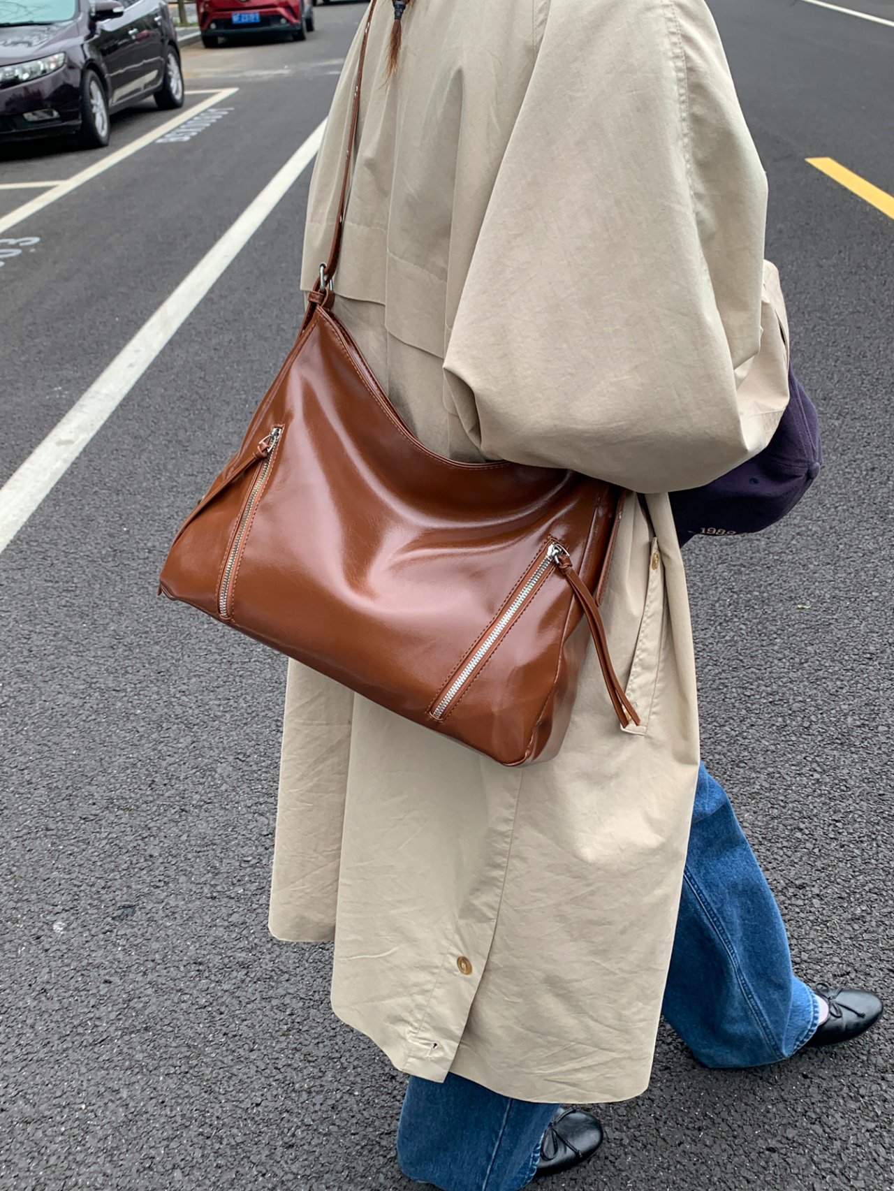 Brown Crossbody Bag with Zip Detail